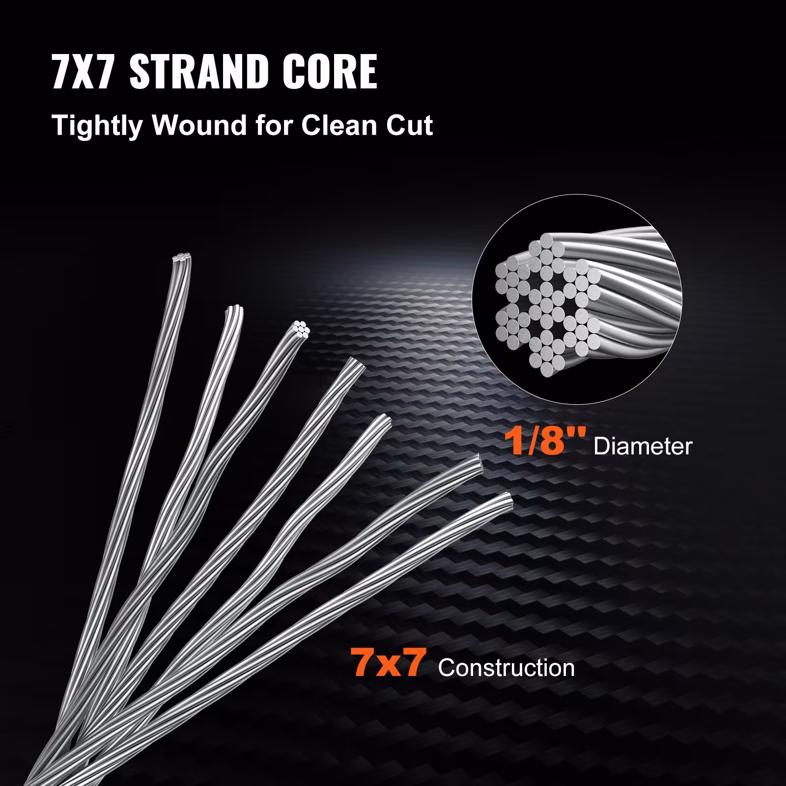 VEVOR Stainless Steel Cable Railing 500ft, Wire Rope 316 Marine Grade, Braided Cable 7x7 Strands Construction For Deck Rail Balusters Stair Handrail Porch Fence