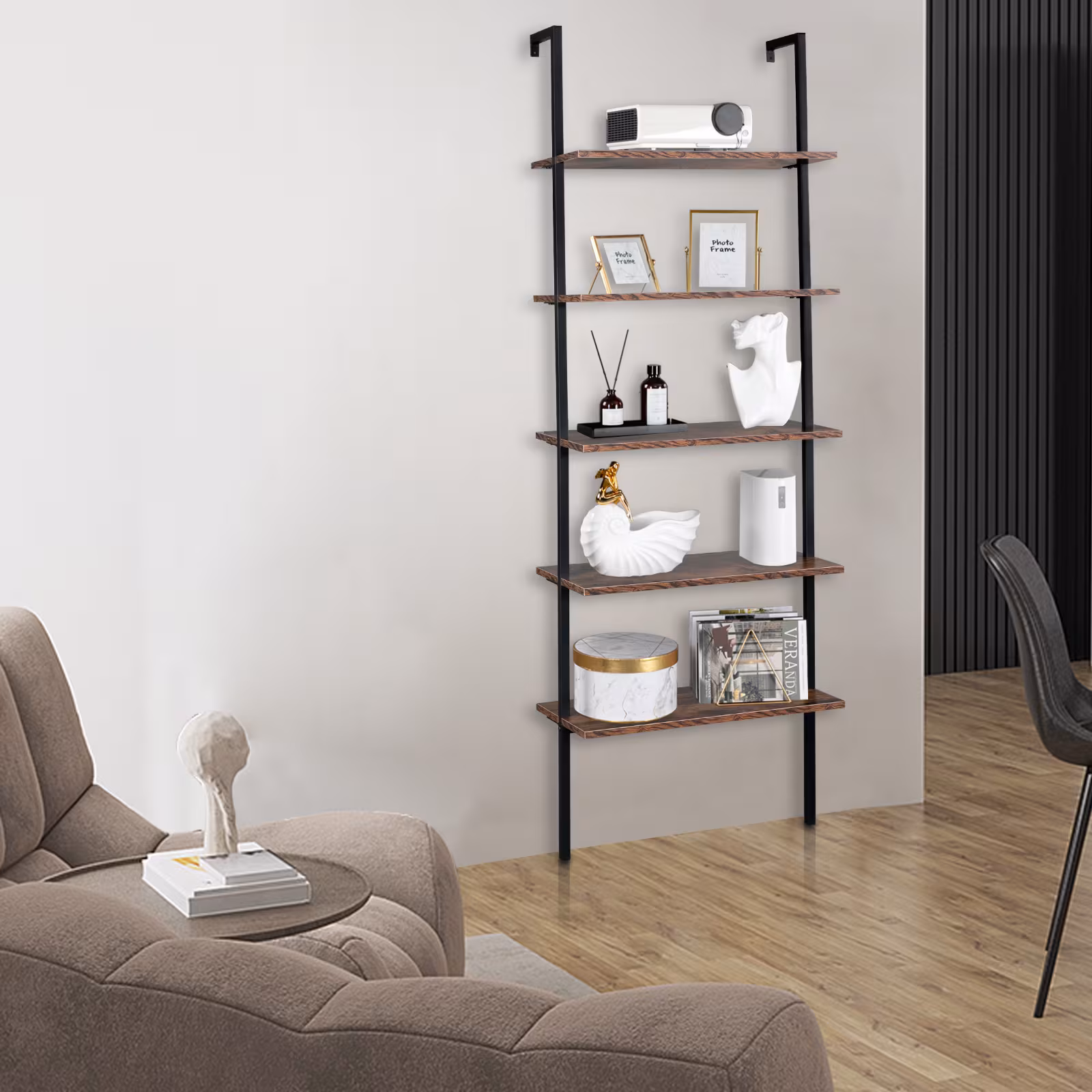 5 Floors Against The Wall Fixed Bookshelves Retro Style