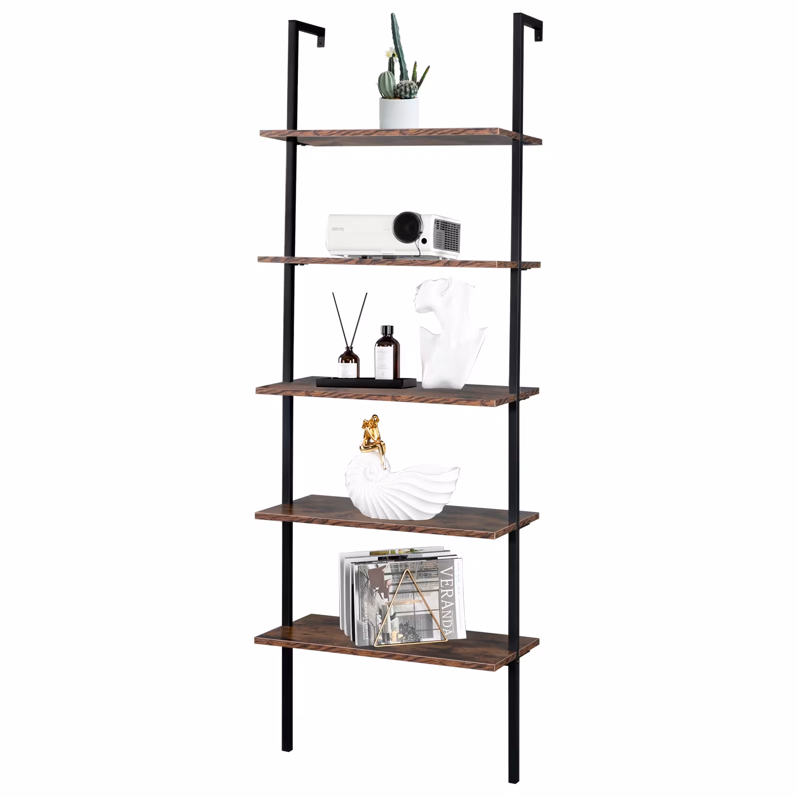 5 Floors Against The Wall Fixed Bookshelves Retro Style