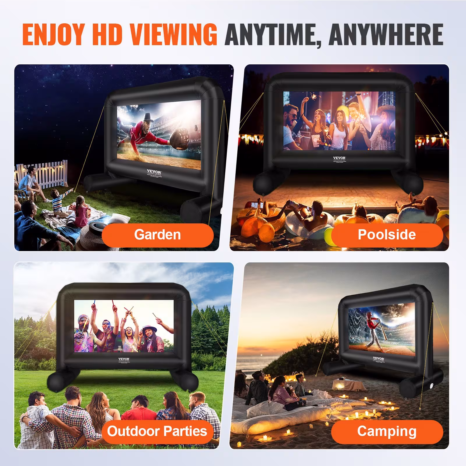 VEVOR Inflatable Movie Screen, 14 FT 168inch Inflatable Projector Screen For Outside With Blower And Carrying Bag, Front Rear Projection, Oxford Fabric Blow Up Screen For Outdoor Parties Backyard Mov