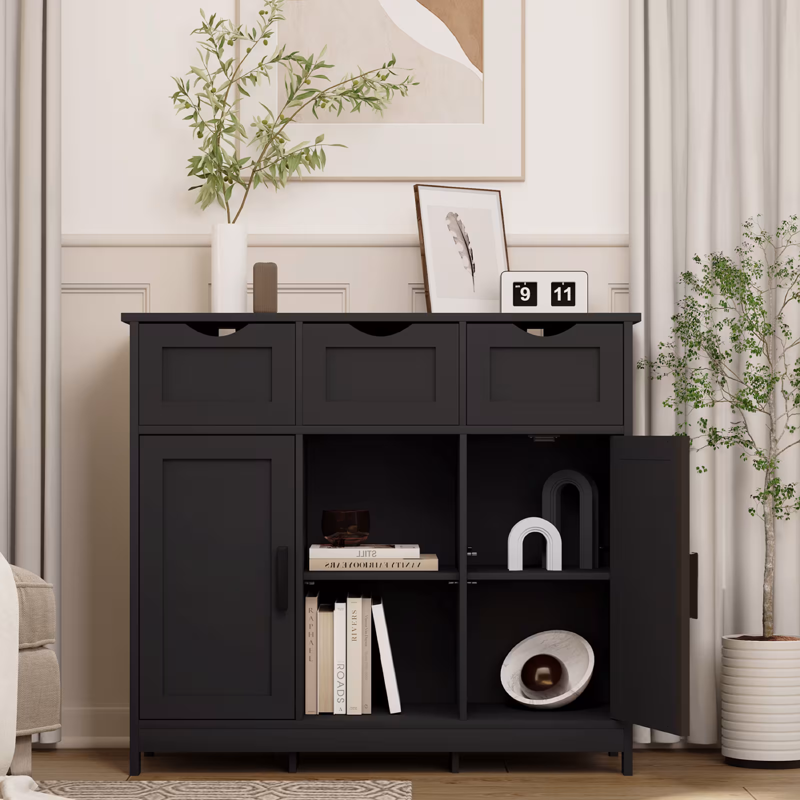 Storage Cabinet, Wooden Floor Cabinet, Storage Cabinet With Drawers And Shelves, Living Room, Bedroom, Bathroom Furniture, Home Decoration Cabinet
