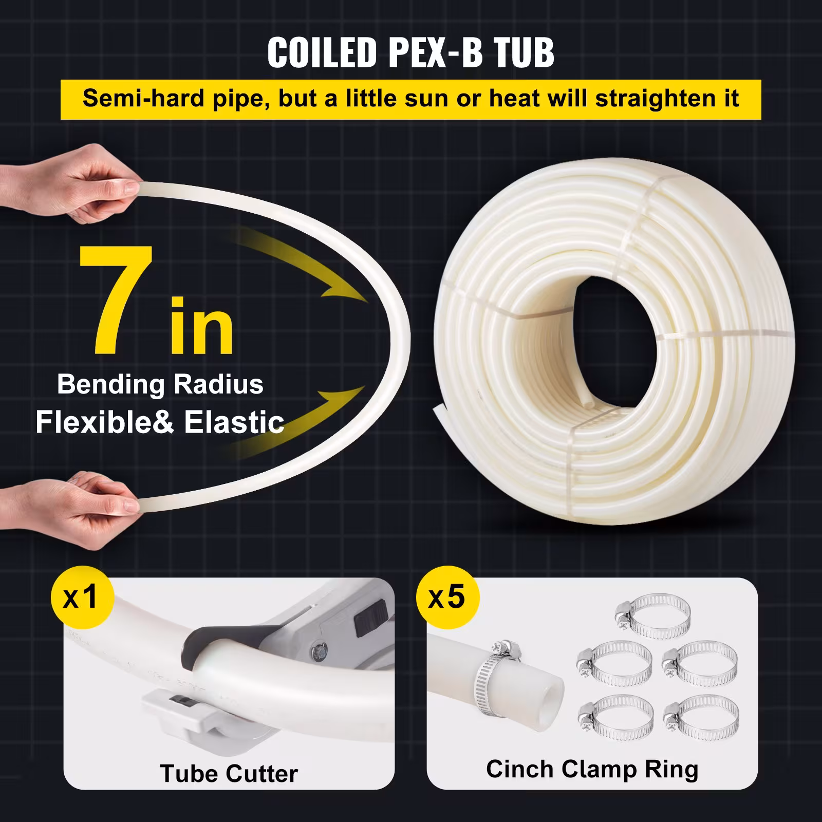 VEVOR PEX Pipe, 1 Inch X 500 FT PEX Tubing, Non Oxygen Barrier White PEX-B Pipe, Flexible PEX Water Line For RV Sewer Hose, Plumbing, Radiant Heating