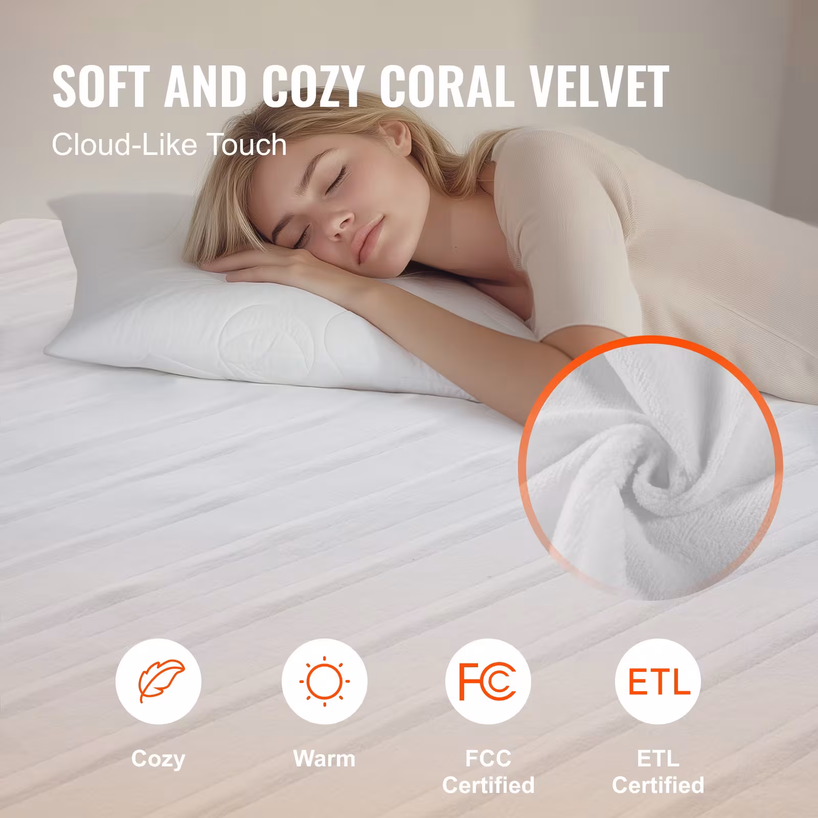 VEVOR Heated Mattress Pad 54x75 In Full Electric Warmer Coral Fleece Auto Off