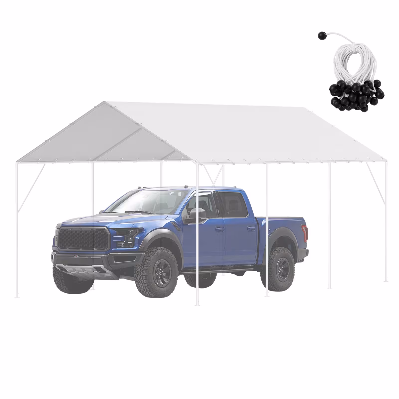 VEVOR 10 X 20 Ft Carport Replacement Canopy Cover, Garage Top Tent Shelter Tarp Heavy-Duty Waterproof & UV Protected, Easy Installation With 40 Ball Bungeess Only Top Cover, Frame Not Include, White
