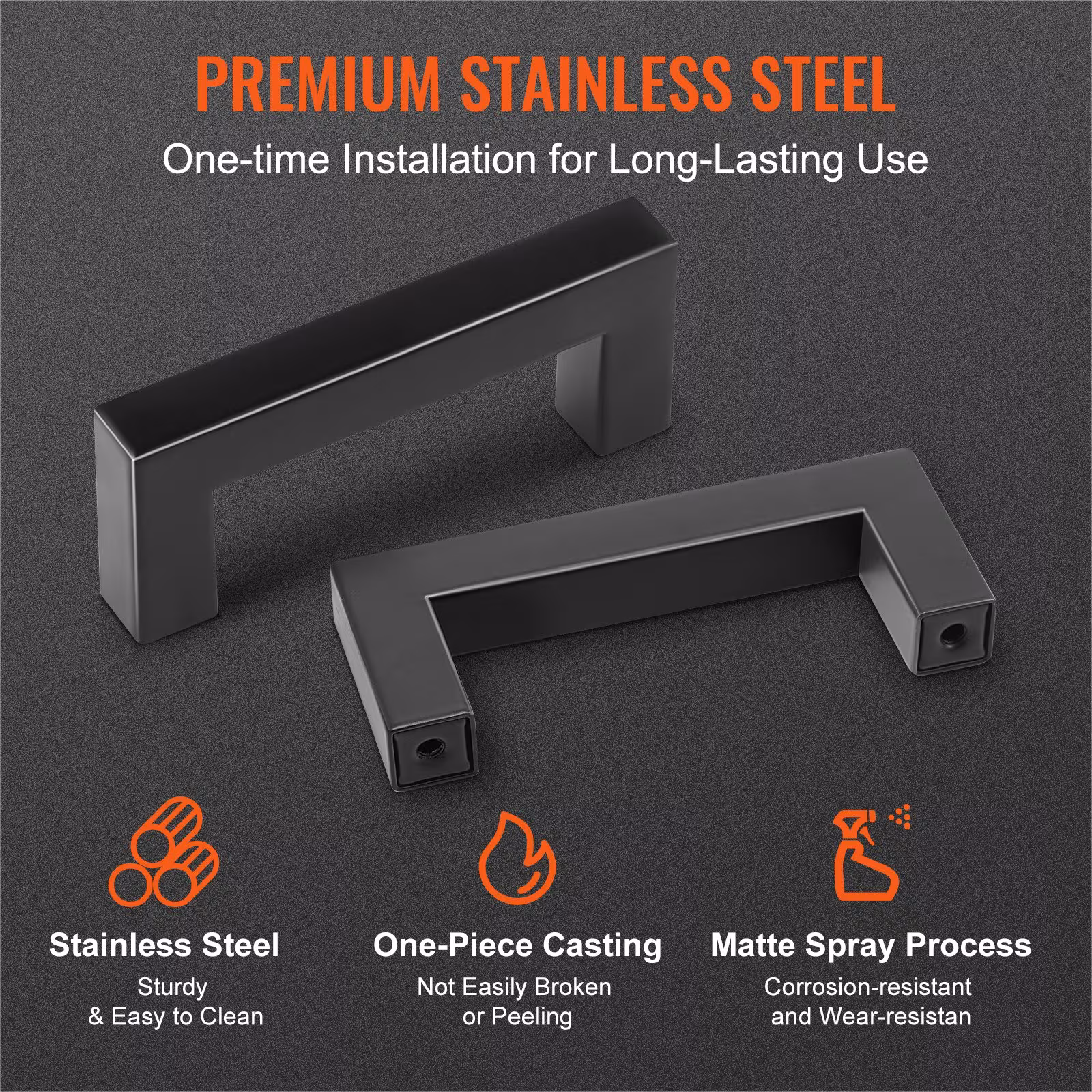 VEVOR 10 Pack Cabinet Pulls, 3in 76mm Center To Center Slim Square Kitchen Cabinet Drawer, Stainless Steel Modern Kitchen Cupboard Door Handles For Kitchen Bathroom Bar Hardware Matte Black