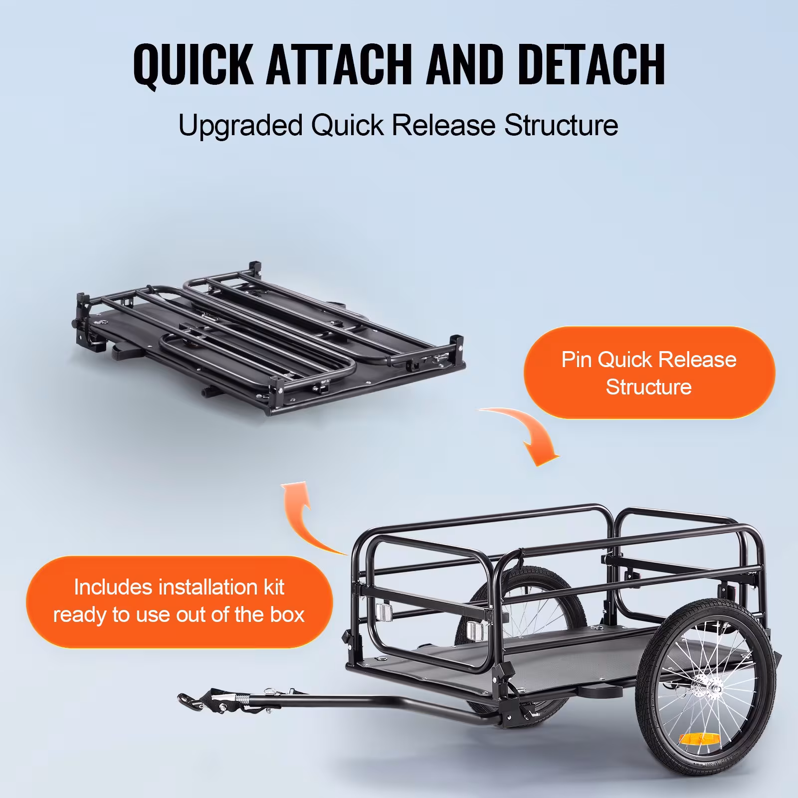VEVOR Bike Cargo Trailer, 160 Lbs Load Capacity, Heavy-Duty Bicycle Wagon Cart, Foldable Compact Storage & Quick Release With Universal Hitch, Safe Reflectors,