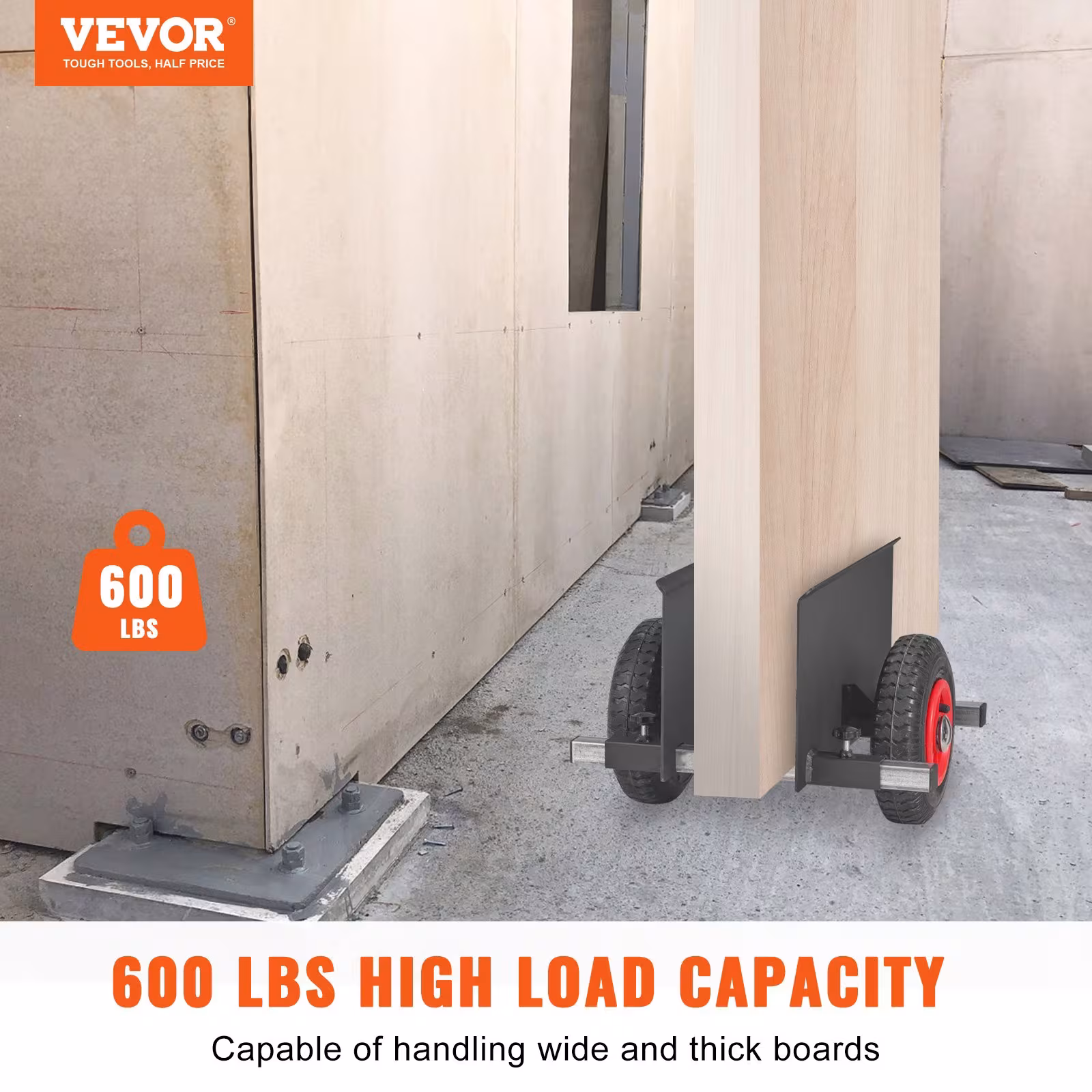 VEVOR Panel Dolly, 600LBS Capacity Slab Dolly, Heavy-duty Drywall Mover With 8Pneumatic Wheels, Adjustable Clamp Panel Cart For Drywall Sheet, Material Handling, All Terrain Moving Cart