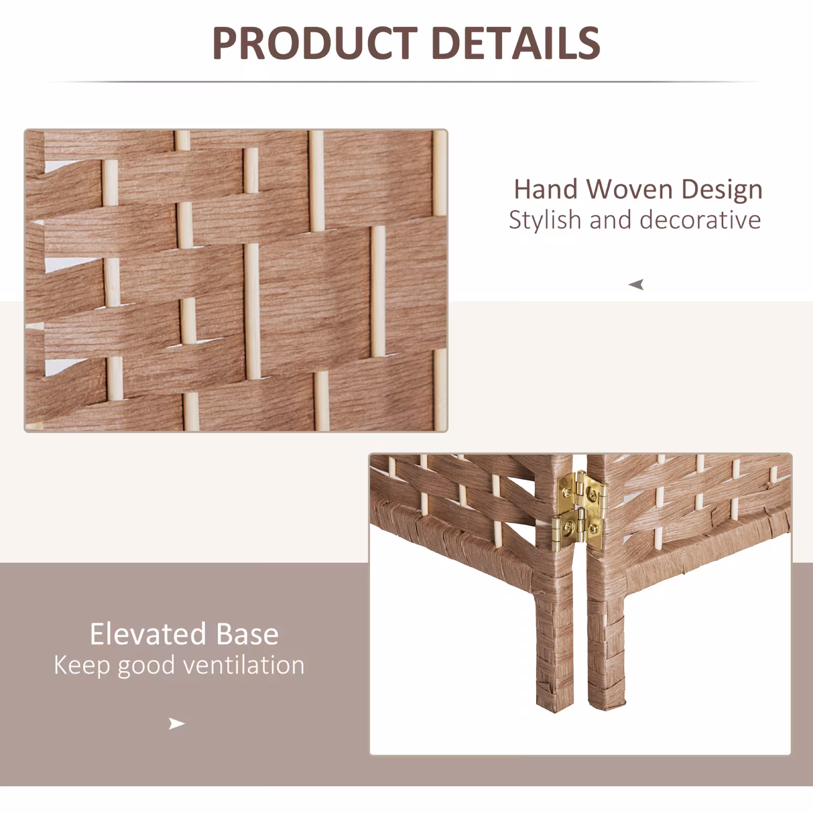 6FT Tall 4-Panel Wicker Weave Room Divider, Folding Privacy Screen, Portable Partition For Bedroom & Home Office, Natural