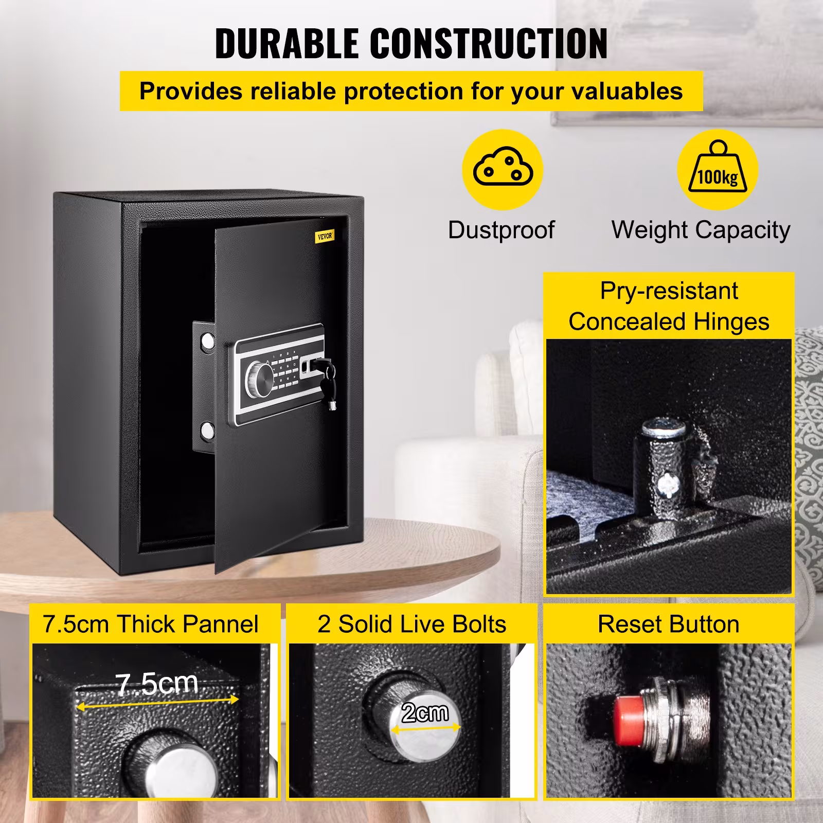Safe Box, 2.1 CU.FT Fingerprint Safe Box For Money 2 Keys & Digital Keypad, Q235 Steel Safe Box For Storing Cash, Jewelry, Pistols, Documents, Watches In Home & Office & Hotel