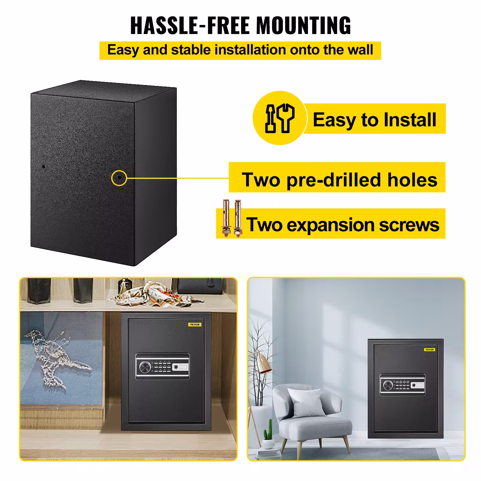 Safe Box, 2.1 CU.FT Fingerprint Safe Box For Money 2 Keys & Digital Keypad, Q235 Steel Safe Box For Storing Cash, Jewelry, Pistols, Documents, Watches In Home & Office & Hotel