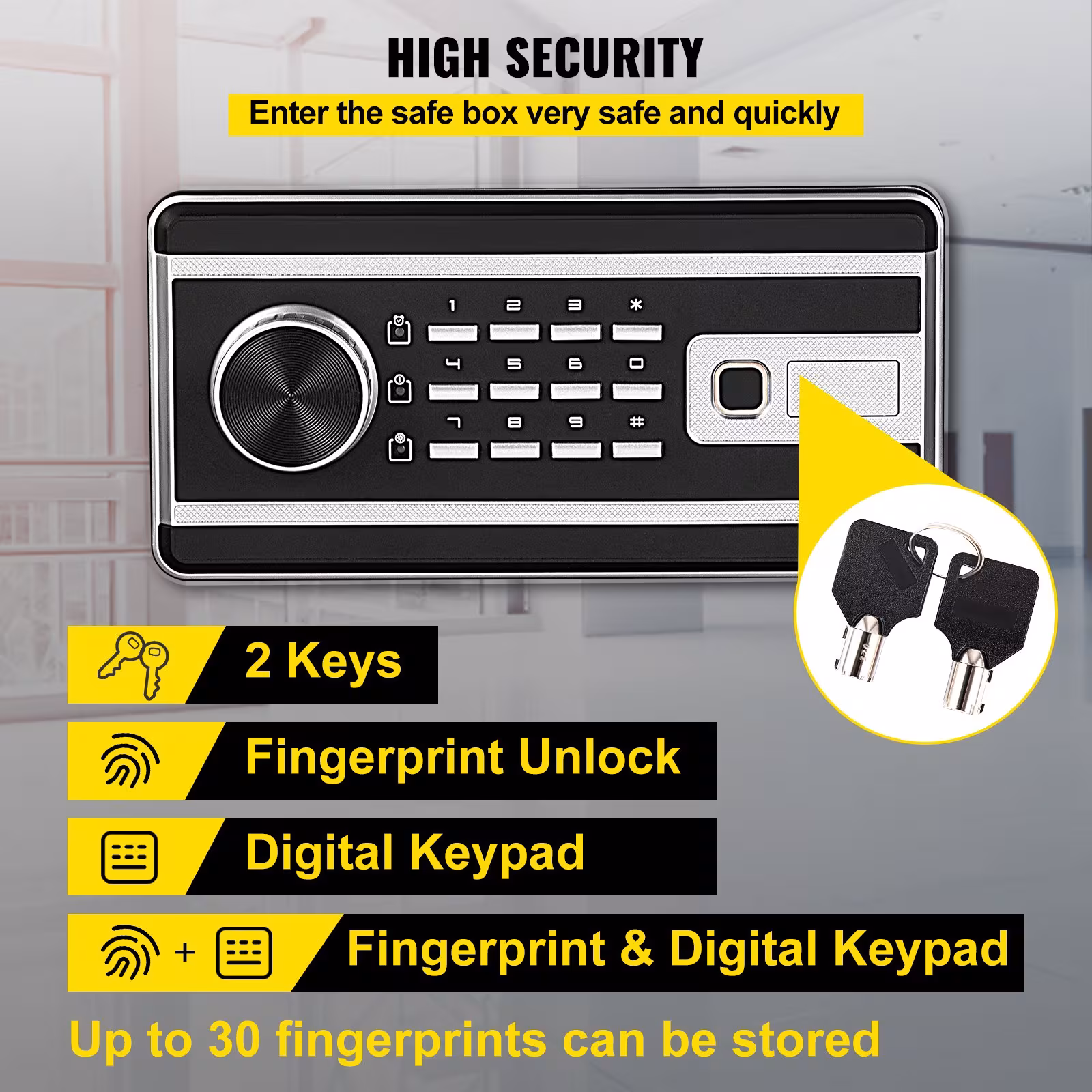 Safe Box, 2.1 CU.FT Fingerprint Safe Box For Money 2 Keys & Digital Keypad, Q235 Steel Safe Box For Storing Cash, Jewelry, Pistols, Documents, Watches In Home & Office & Hotel