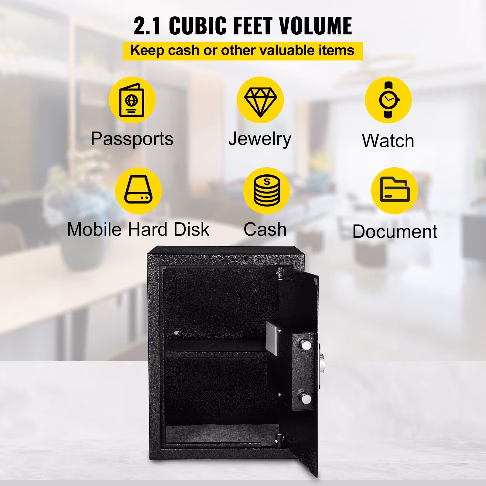Safe Box, 2.1 CU.FT Fingerprint Safe Box For Money 2 Keys & Digital Keypad, Q235 Steel Safe Box For Storing Cash, Jewelry, Pistols, Documents, Watches In Home & Office & Hotel
