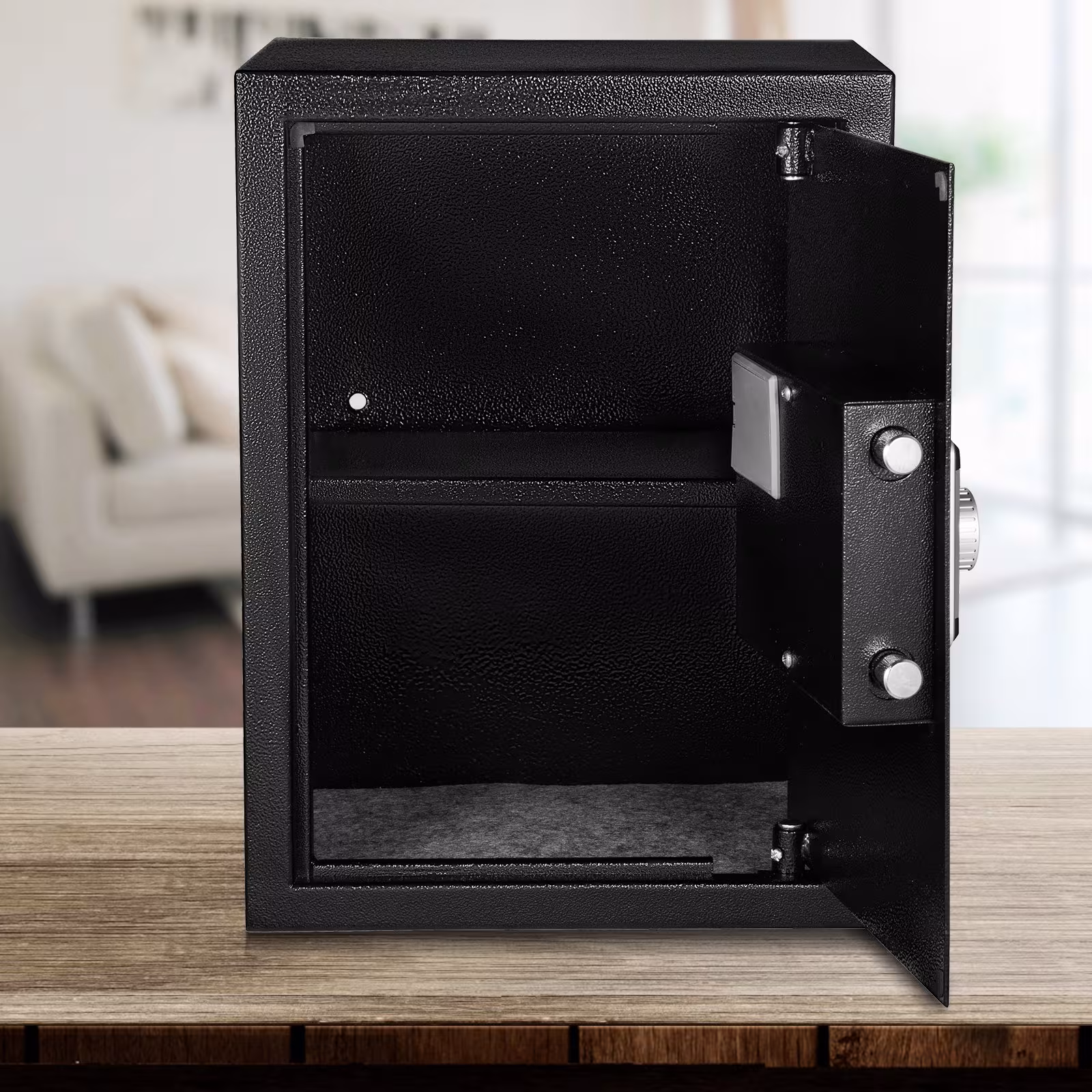 Safe Box, 2.1 CU.FT Fingerprint Safe Box For Money 2 Keys & Digital Keypad, Q235 Steel Safe Box For Storing Cash, Jewelry, Pistols, Documents, Watches In Home & Office & Hotel