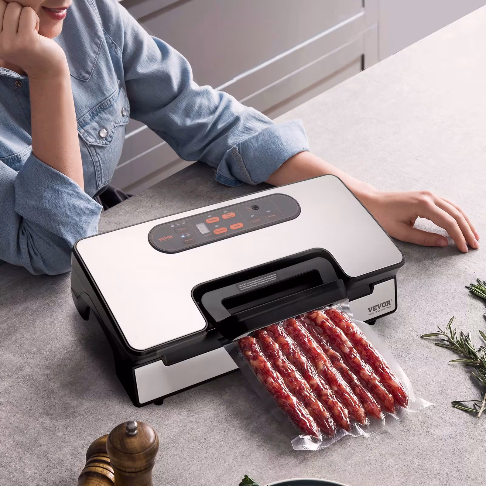 Vacuum Sealer Machine, 90Kpa 130W Powerful Dual Pump And Dual Sealing, Dry And Moist Food Storage, Automatic And Manual Air Sealing System With Built-in Cutter, With Seal Bag And External Hose