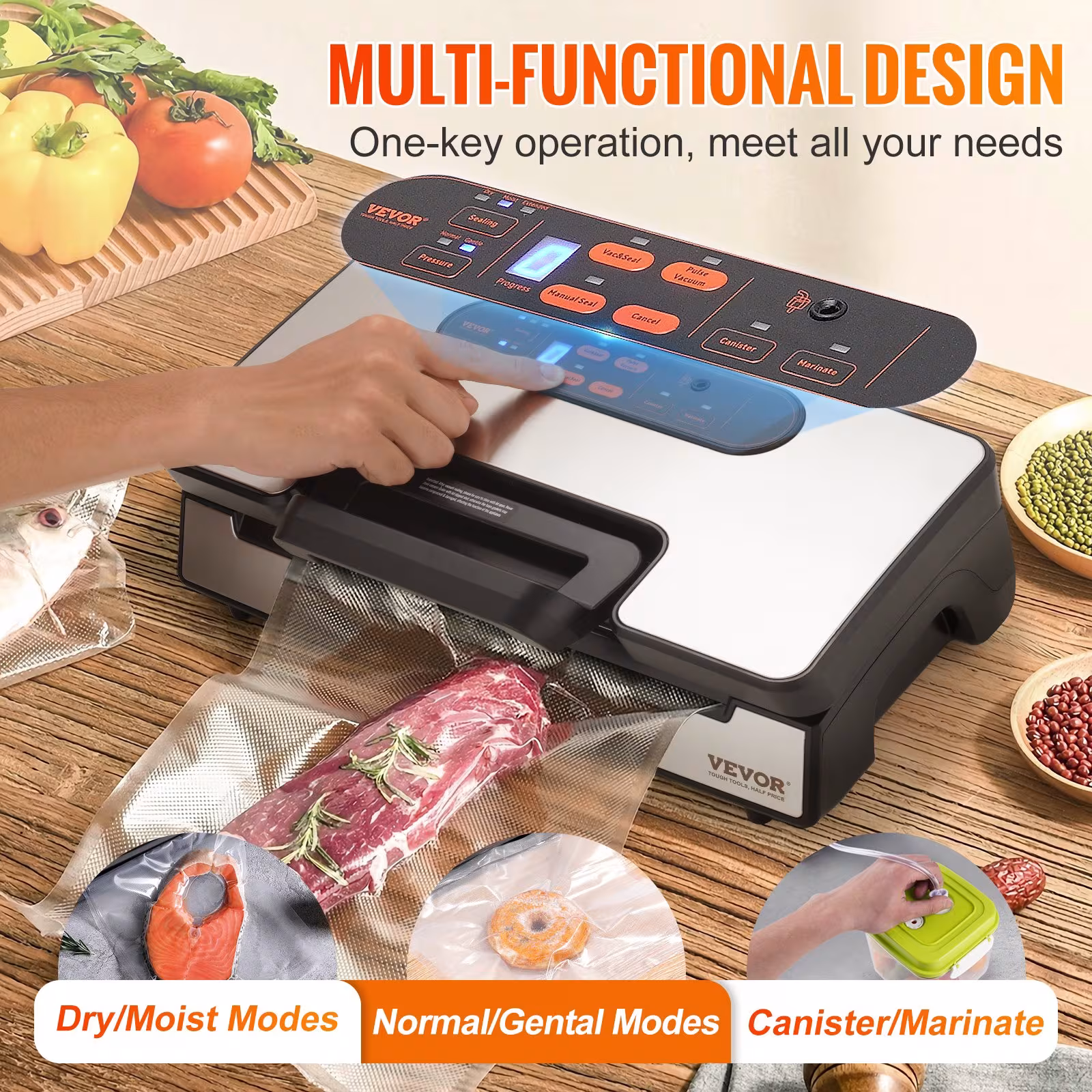 Vacuum Sealer Machine, 90Kpa 130W Powerful Dual Pump And Dual Sealing, Dry And Moist Food Storage, Automatic And Manual Air Sealing System With Built-in Cutter, With Seal Bag And External Hose