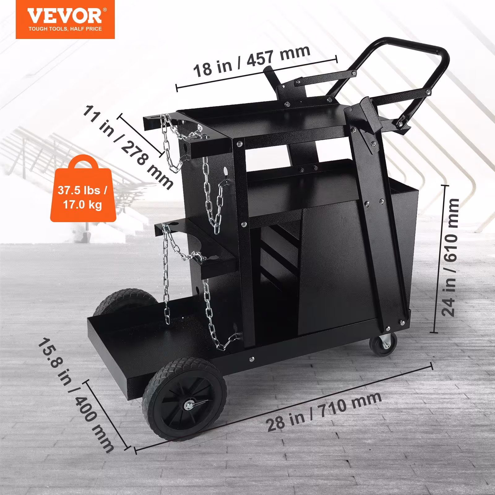 Welding Cart, 2Tier 4 Drawers Welder Cart With 265 LBS Weight Capacity, Swivel Wheels, Tank Storage Safety Chains, Heavy Duty Rolling MIG Welder Cart For Mig Welder And Plasma Cutter