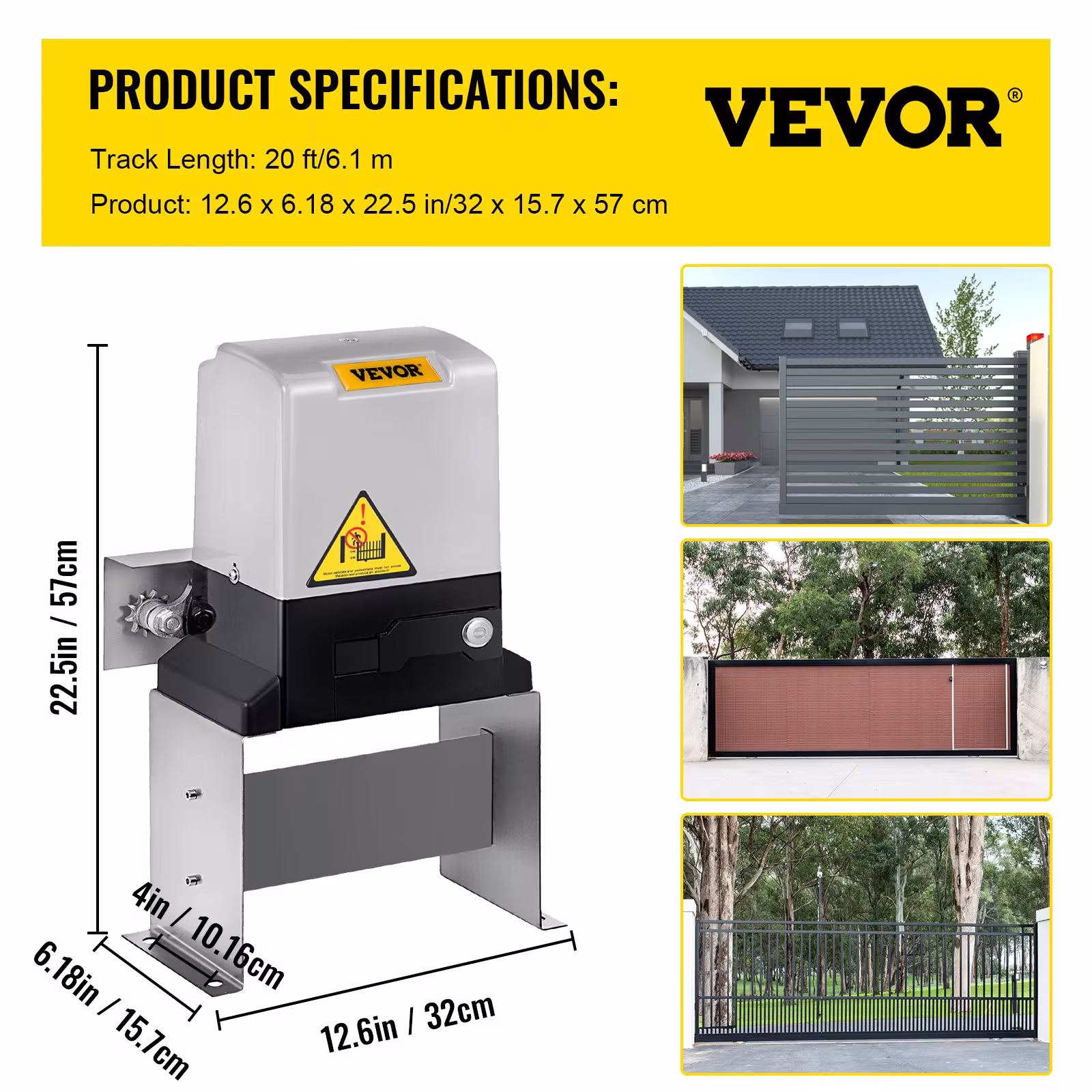Automatic Sliding Gate Opener 1400LBS With 2 Remote Controls, Gate Operator Hardware Kit For Security, Move Speed 40ft Per Min, Electric Rolling Driveway Slide Gate Motor