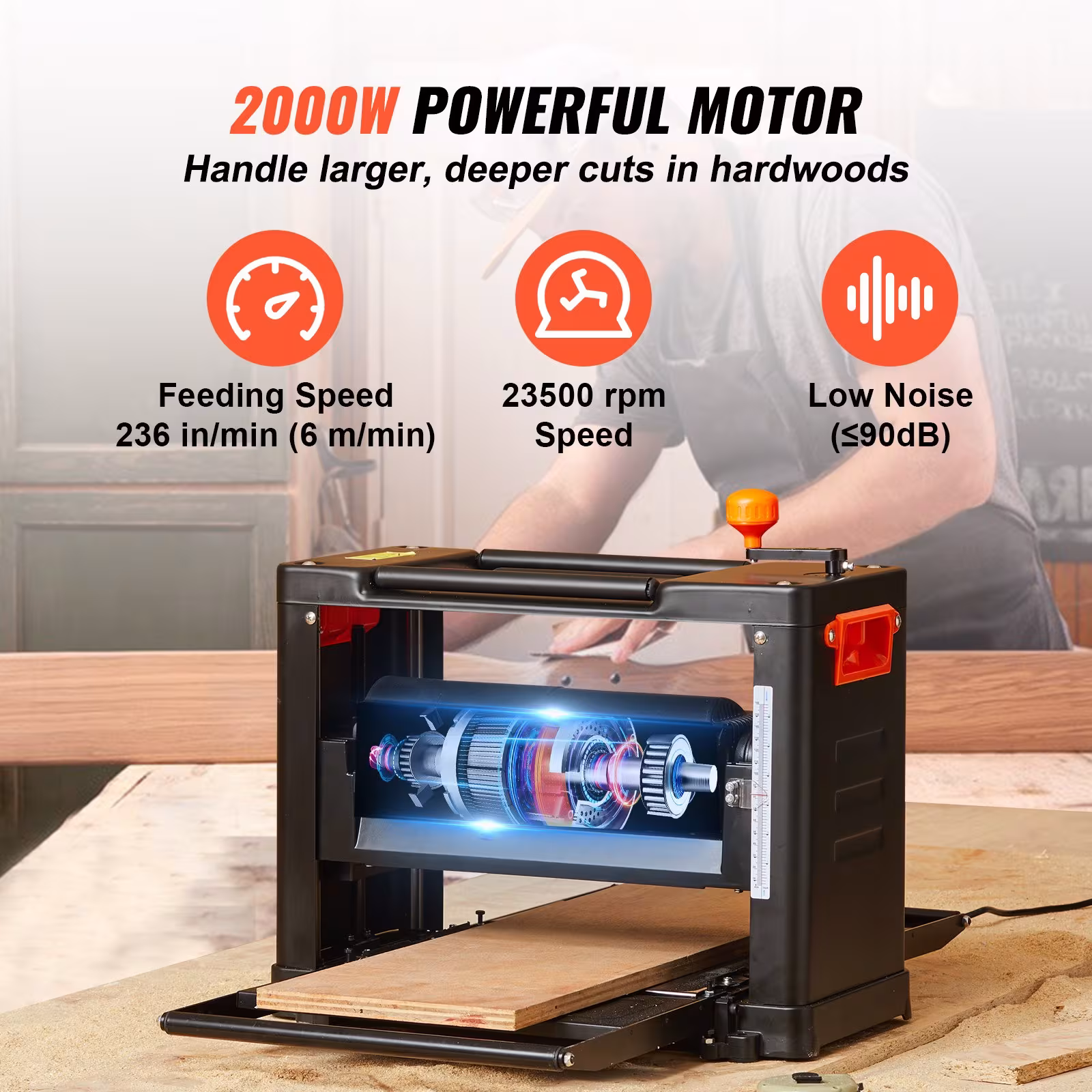 Thickness Planer 13-Inch Two-Speed Three-Blade 15-Amp For Woodworking