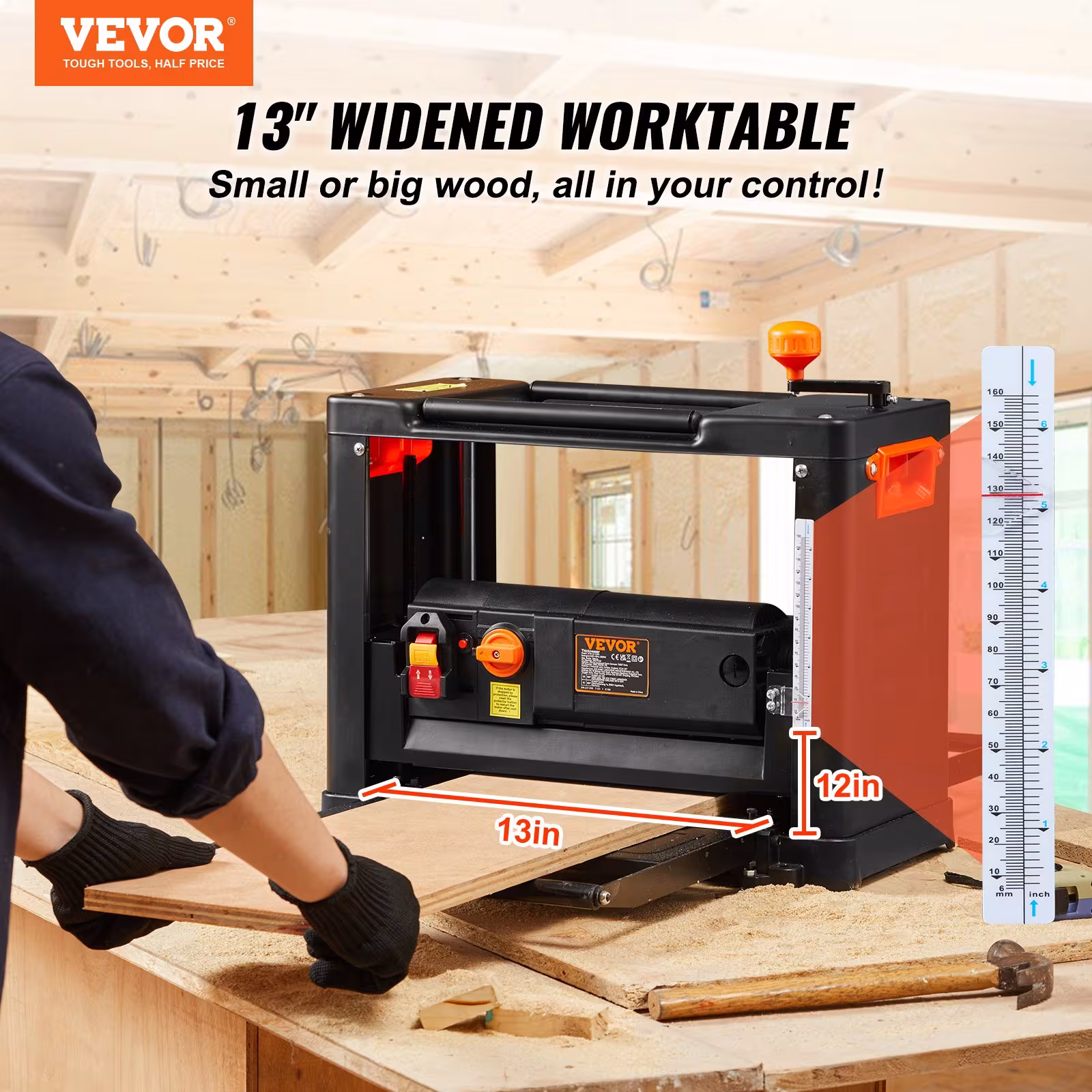 Thickness Planer 13-Inch Two-Speed Three-Blade 15-Amp For Woodworking