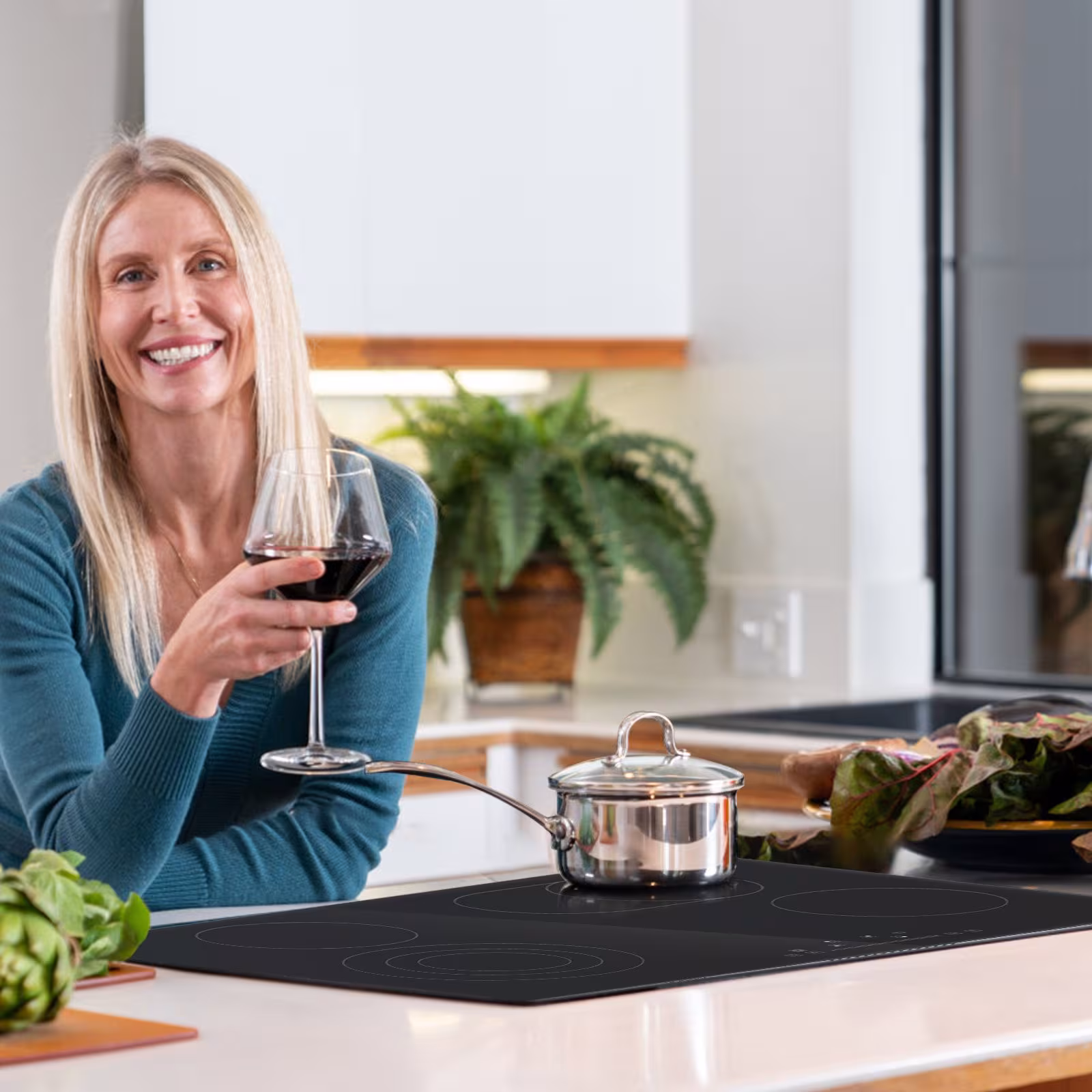 Built In Electric Stove Top, 30.3 X 20.5 Inch 4 Burners, 240V Glass Radiant Cooktop With Sensor Touch Control, Timer & Child Lock Included, 9 Power Levels For Simmer Steam Slow Cook Fry