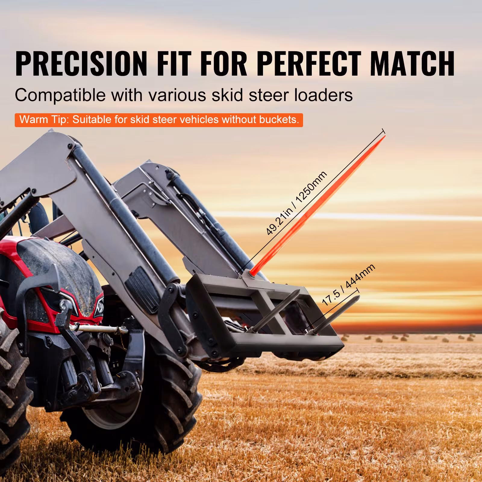 Hay Spear, Bale Spears 1600lbs Loading Capacity, Skid Steer Loader Tractor Attachment With 2pcs Stabilizer Spears, Quick Attach Spike Forks