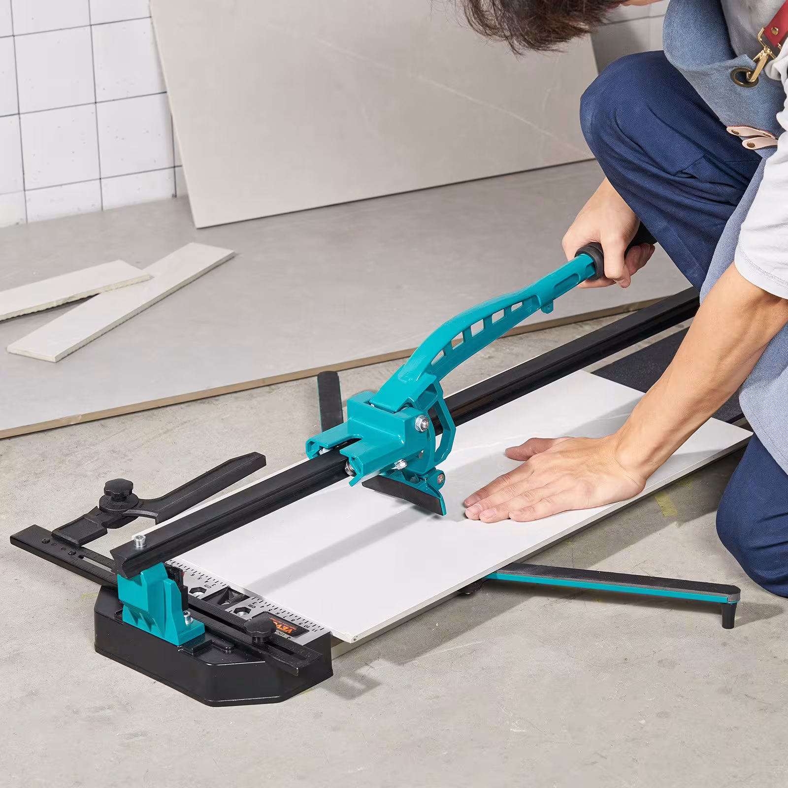 Manual Tile Cutter, 48 Inch, Porcelain Ceramic Tile Cutter With Tungsten Carbide Cutting Wheel, Infrared Positioning, Anti-Skid Feet, Durable Rails For Professional Installers Or Beginners