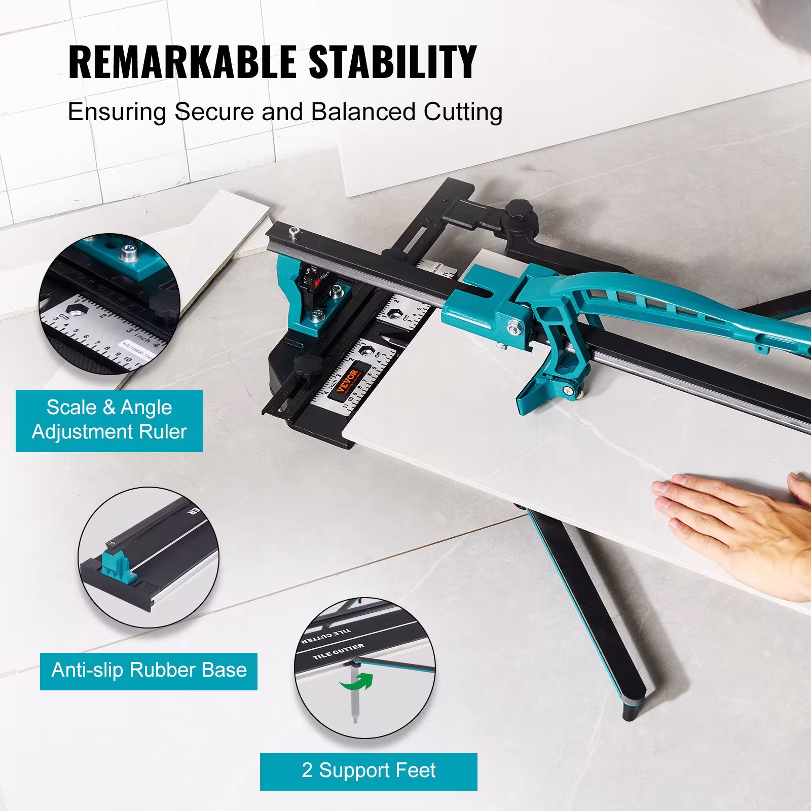 Manual Tile Cutter, 48 Inch, Porcelain Ceramic Tile Cutter With Tungsten Carbide Cutting Wheel, Infrared Positioning, Anti-Skid Feet, Durable Rails For Professional Installers Or Beginners
