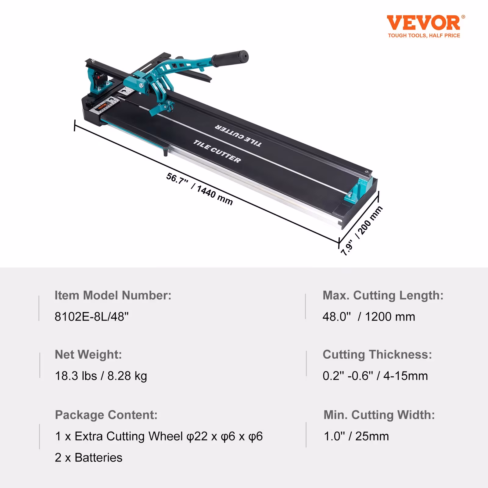 Manual Tile Cutter, 48 Inch, Porcelain Ceramic Tile Cutter With Tungsten Carbide Cutting Wheel, Infrared Positioning, Anti-Skid Feet, Durable Rails For Professional Installers Or Beginners