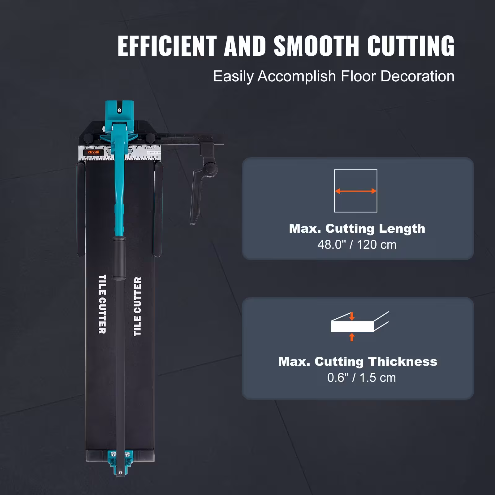 Manual Tile Cutter, 48 Inch, Porcelain Ceramic Tile Cutter With Tungsten Carbide Cutting Wheel, Infrared Positioning, Anti-Skid Feet, Durable Rails For Professional Installers Or Beginners