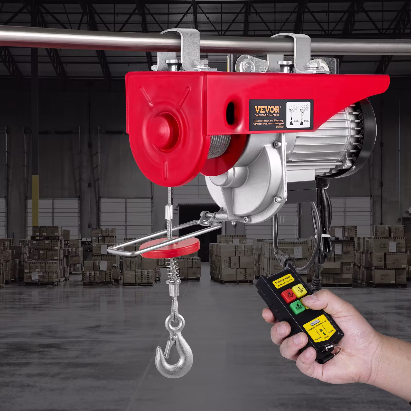 2200 Lbs Wireless Attic Lift, 1600W 110V Electric Hoist With Wireless Remote Control, 40ft Single Cable Lifting height=