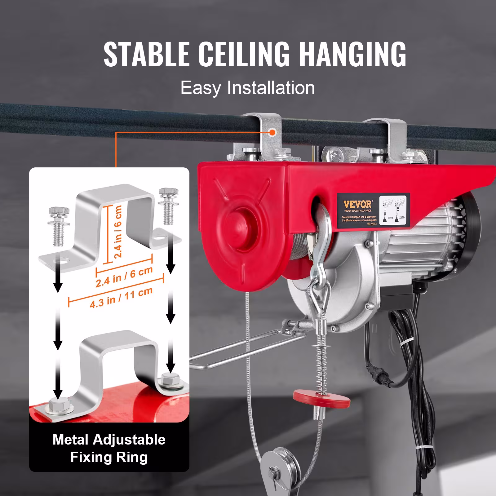 2200 Lbs Wireless Attic Lift, 1600W 110V Electric Hoist With Wireless Remote Control, 40ft Single Cable Lifting height=
