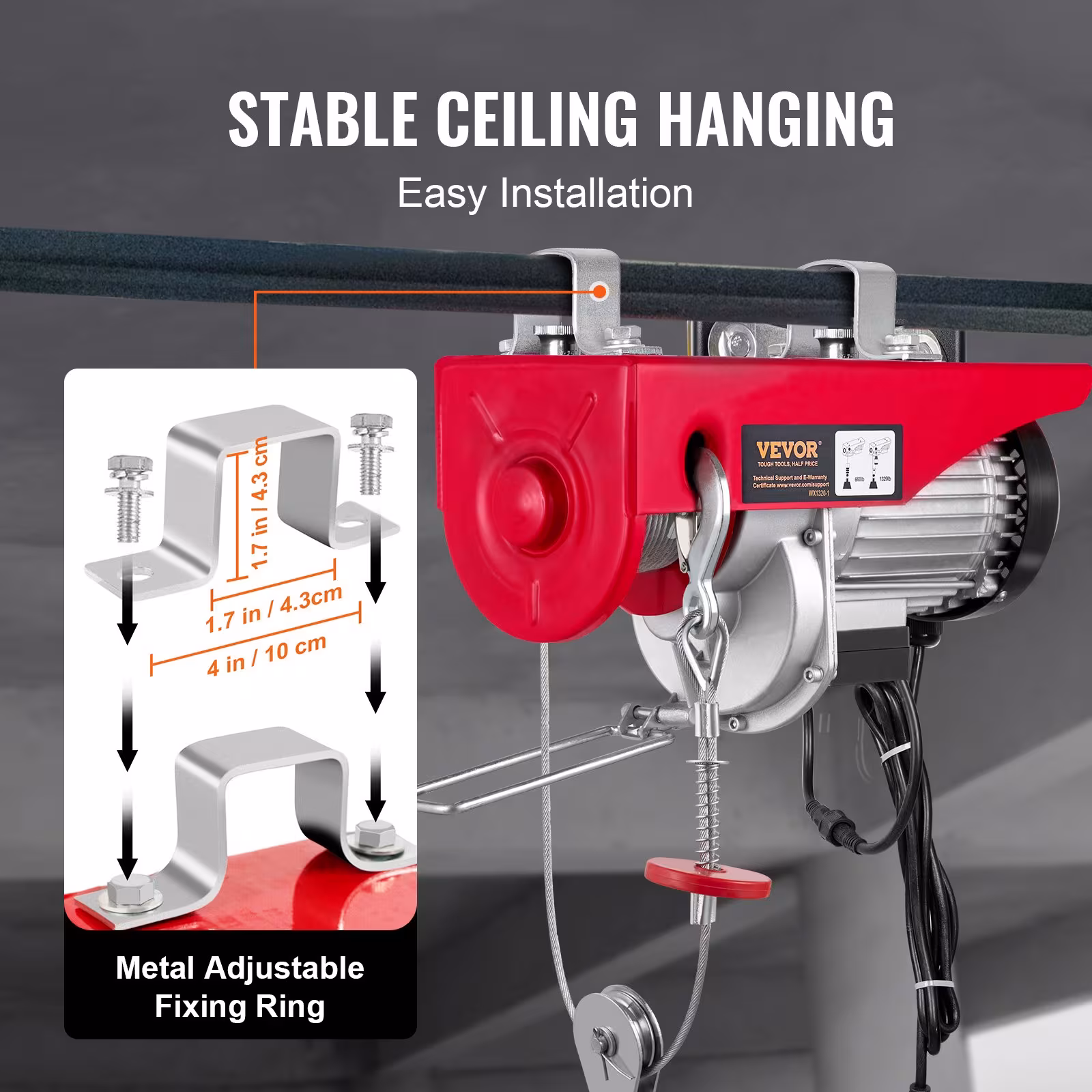 Electric Hoist, 1320 Lbs Lifting Capacity, 1150W 110V Electric Steel Wire Winch With Wireless Remote Control, 40ft Single Cable Lifting height=