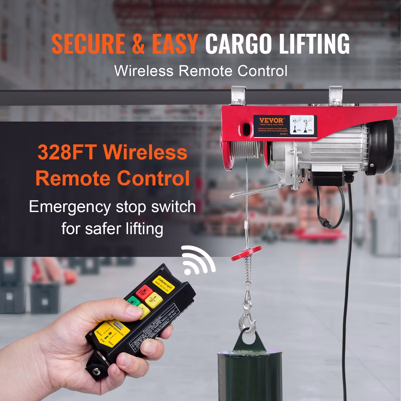 Electric Hoist, 1320 Lbs Lifting Capacity, 1150W 110V Electric Steel Wire Winch With Wireless Remote Control, 40ft Single Cable Lifting height=