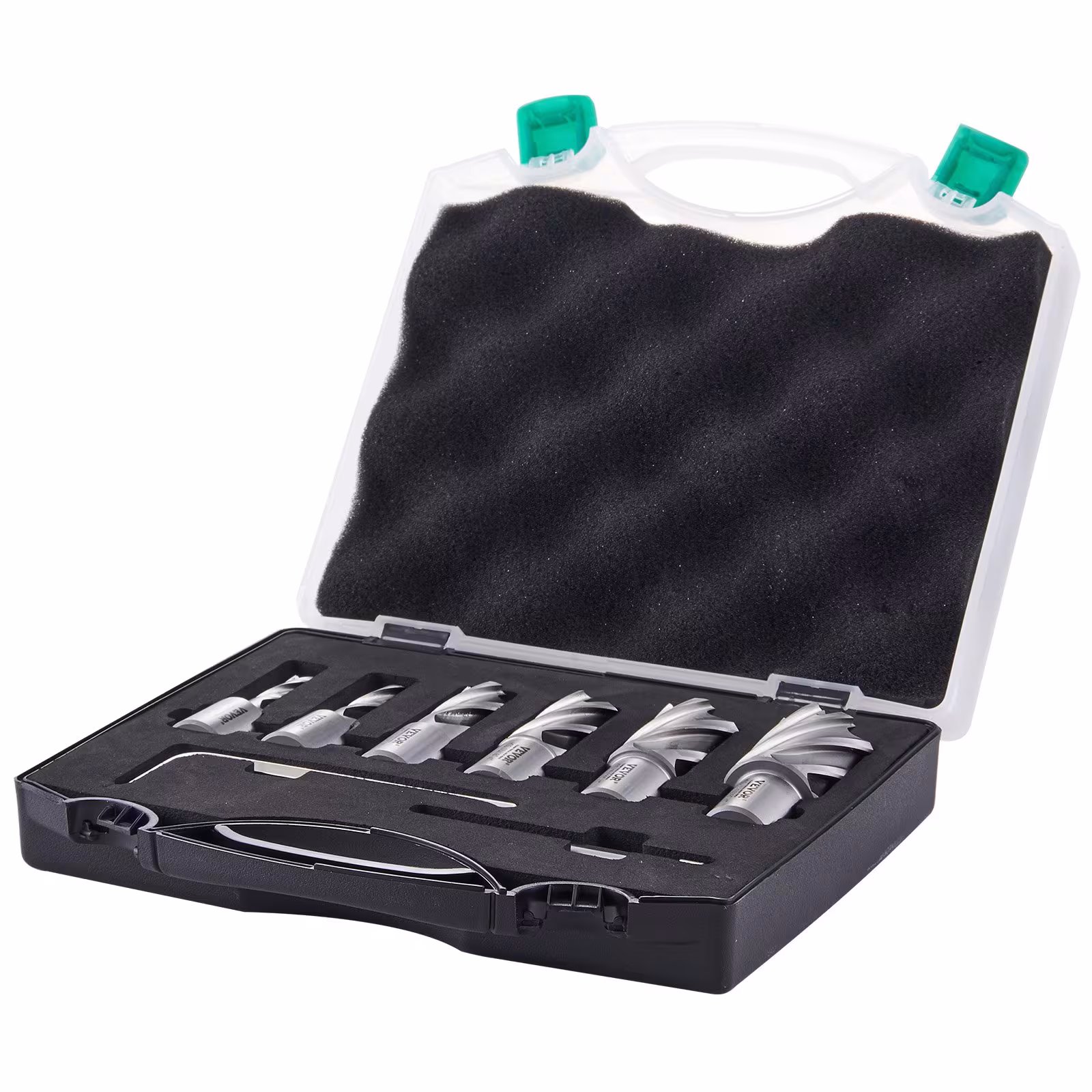 Annular Cutter Set, 6 Pcs Weldon Shank Mag Drill Bits, 1 2 To 1-1 16 Cutting Diameter, 1 Cutting Depth, M2AL High-Speed Steel, With Pilot Pin And Portable Case, For Using With Magnetic Drills