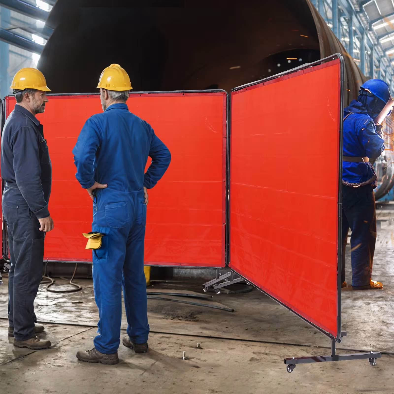 Welding Screen With Frame, 6X 8 3 Panel Welding Curtain Screens, Flame-Resistant Vinyl Welding Protection Screen On 12 Swivel Wheels