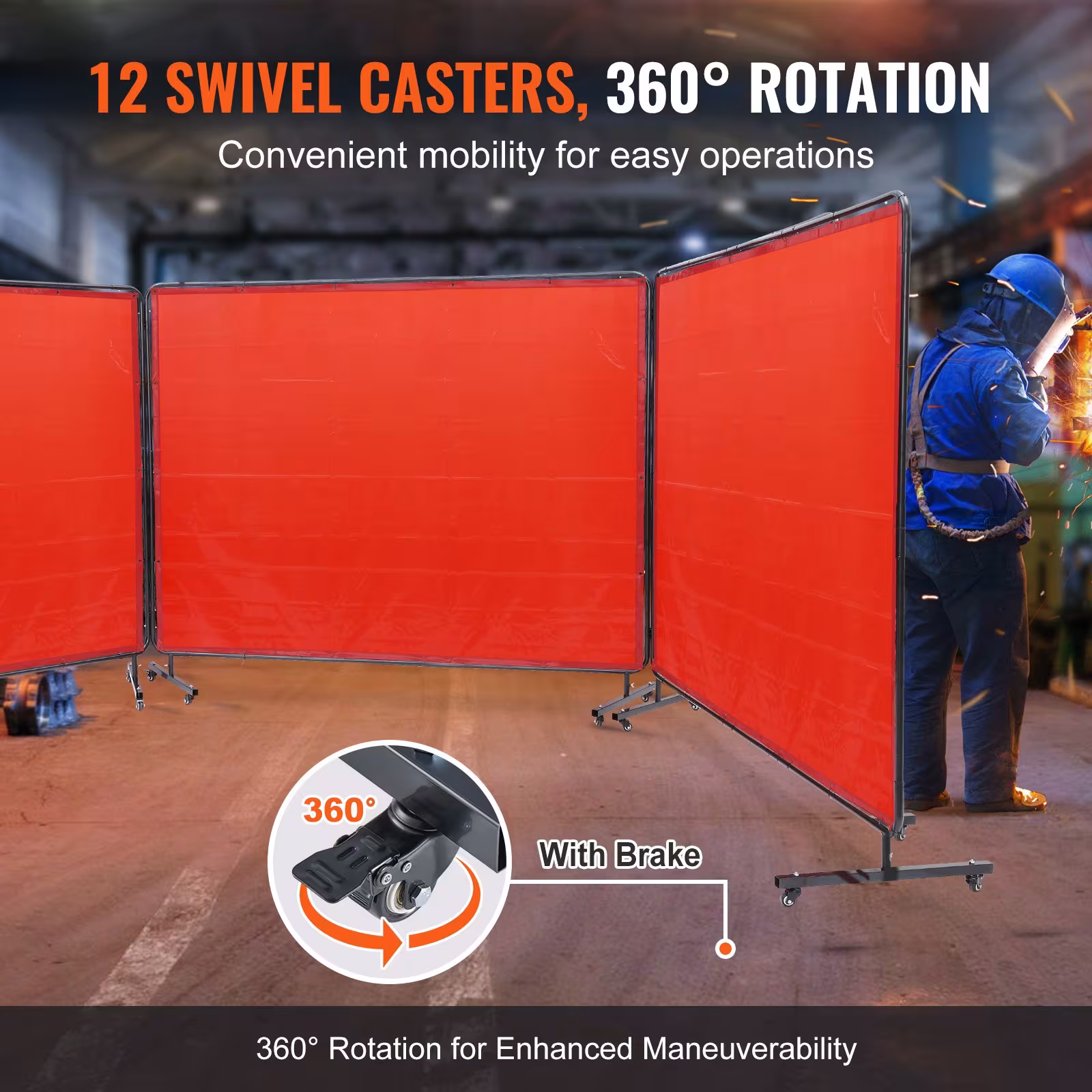 Welding Screen With Frame, 6X 8 3 Panel Welding Curtain Screens, Flame-Resistant Vinyl Welding Protection Screen On 12 Swivel Wheels