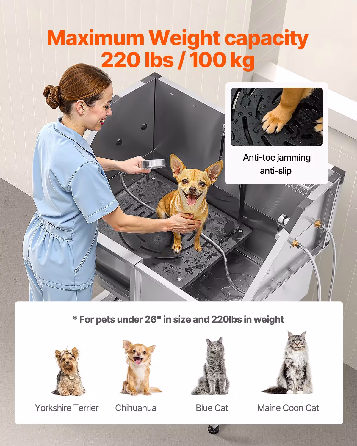 38 Dog Grooming Bath Tub Stainless Steel W Stairs Faucet Left Door