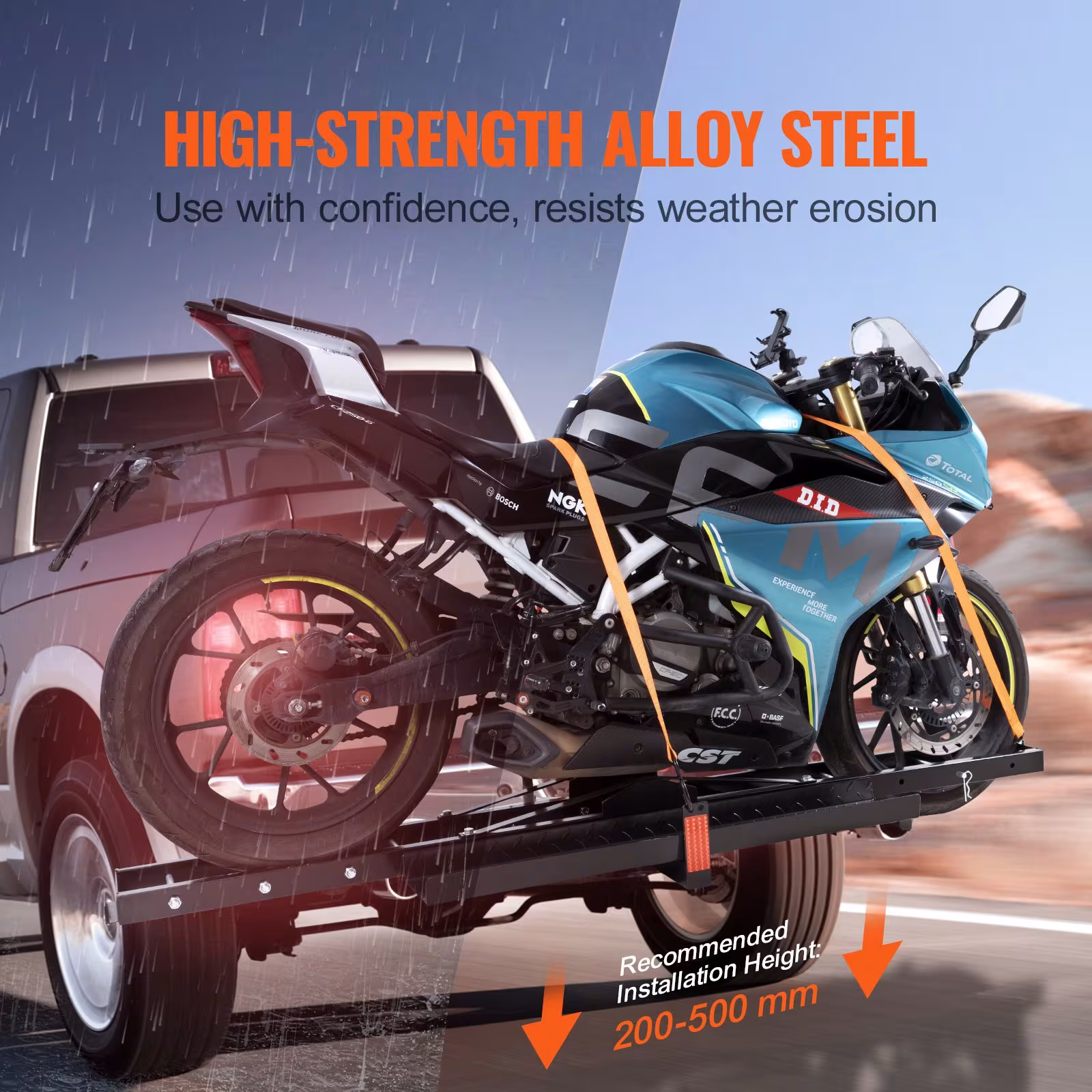 Motorcycle Carrier, 600 LBS Steel Motorcycle Carrier Hitch Mount With Loading Ramp, Scooter Dirt Bike Trailer Hauler With Ratchet Straps And Stabilizer, For Car, Truck With 2 Hitch Receiver