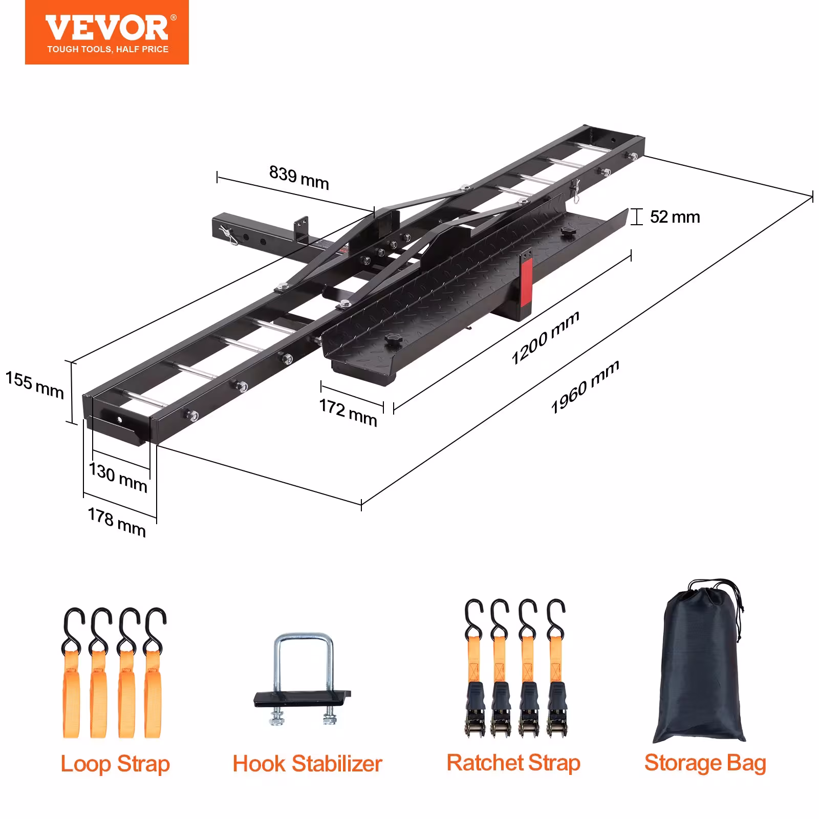 Motorcycle Carrier, 600 LBS Steel Motorcycle Carrier Hitch Mount With Loading Ramp, Scooter Dirt Bike Trailer Hauler With Ratchet Straps And Stabilizer, For Car, Truck With 2 Hitch Receiver