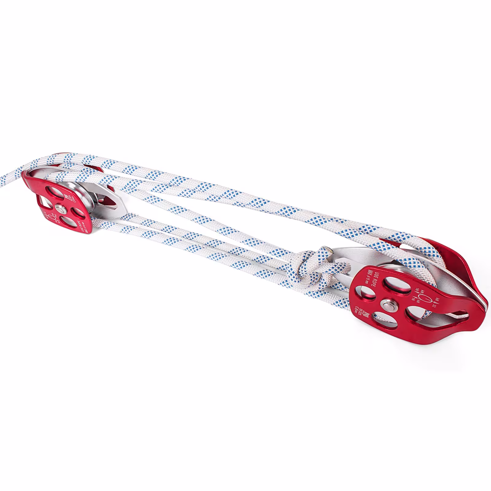 Twin Sheave Block And Tackle 1 2 X 100Ft Twin Sheave Block With Braid Rope 30-35KN 6600-7705LBS Double Pulley Rigging