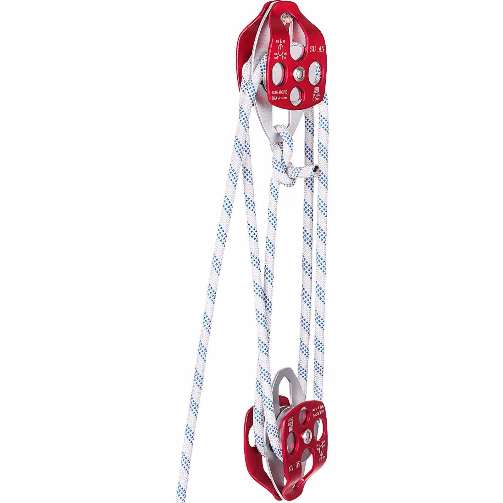 Twin Sheave Block And Tackle 1 2 X 100Ft Twin Sheave Block With Braid Rope 30-35KN 6600-7705LBS Double Pulley Rigging