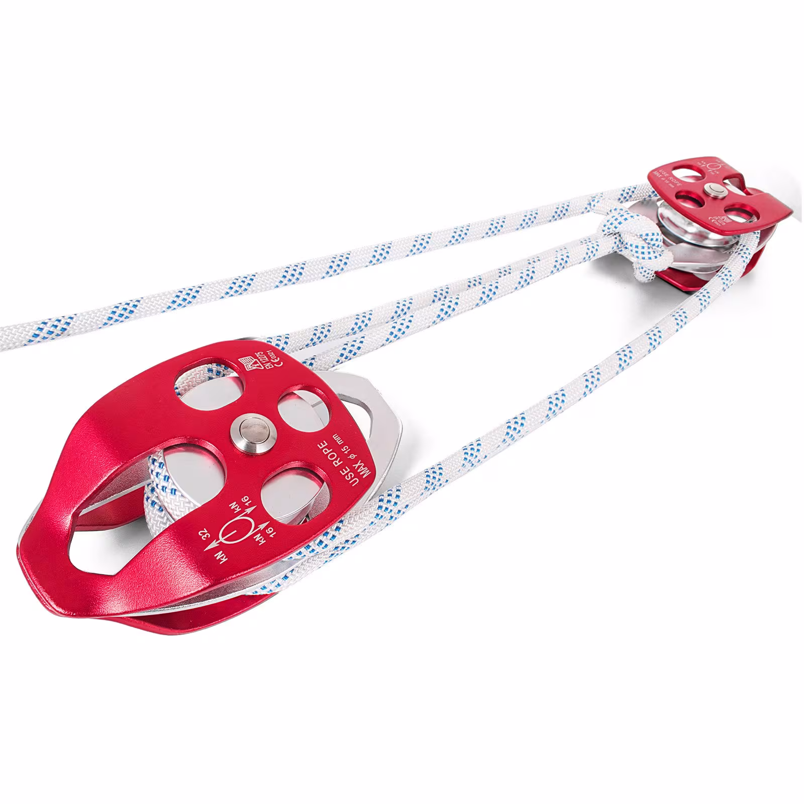Twin Sheave Block And Tackle 1 2 X 100Ft Twin Sheave Block With Braid Rope 30-35KN 6600-7705LBS Double Pulley Rigging