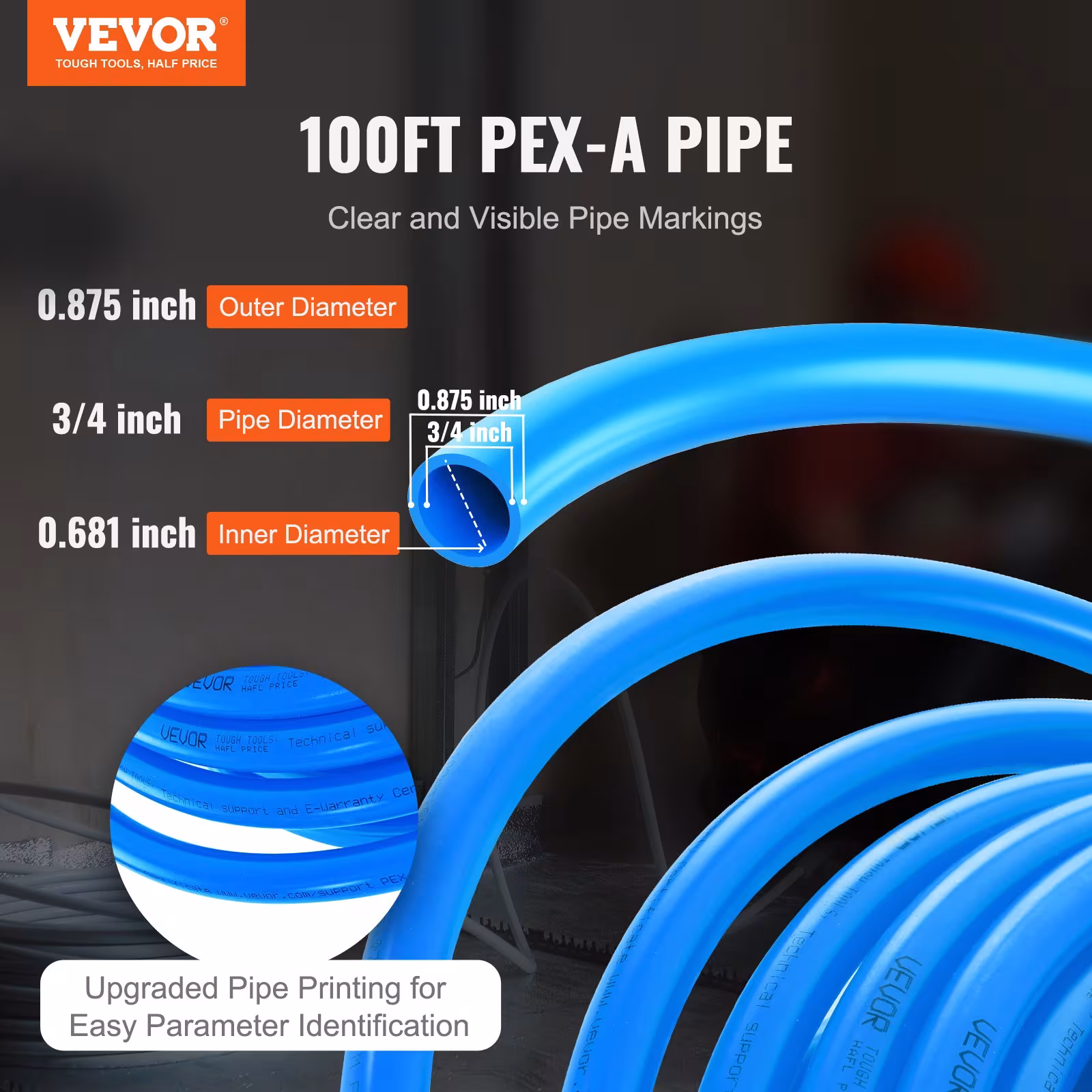 Feet Length PEX-A Flexible Pipe Tubing For Potable Water, Pex Water Lines For Hot Cold Water Easily Restore, Plumbing Applications With Free Cutter,Blue