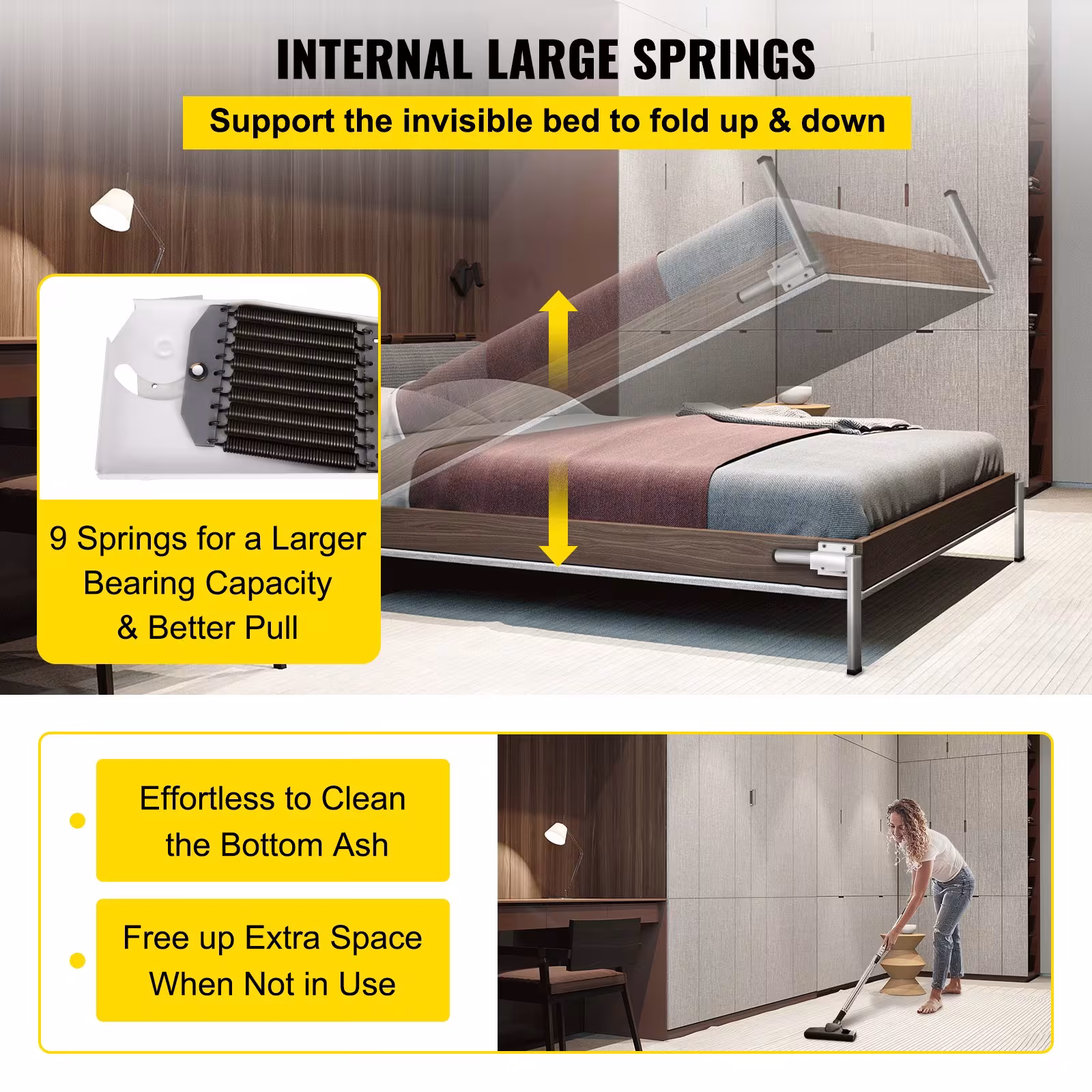 Murphy Mounting Wall Springs Mechanism Heavy Duty Support Hardware DIY Kit For King Queen Bed
