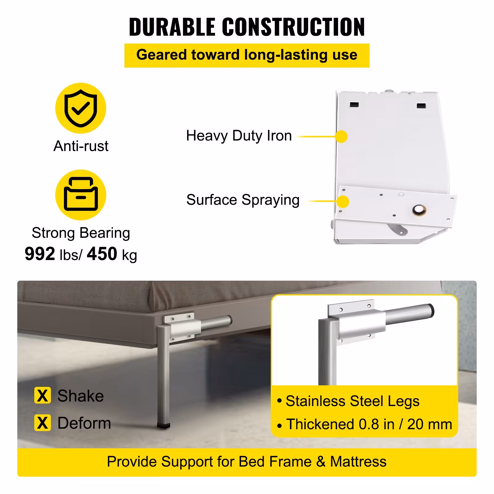 Murphy Mounting Wall Springs Mechanism Heavy Duty Support Hardware DIY Kit For King Queen Bed