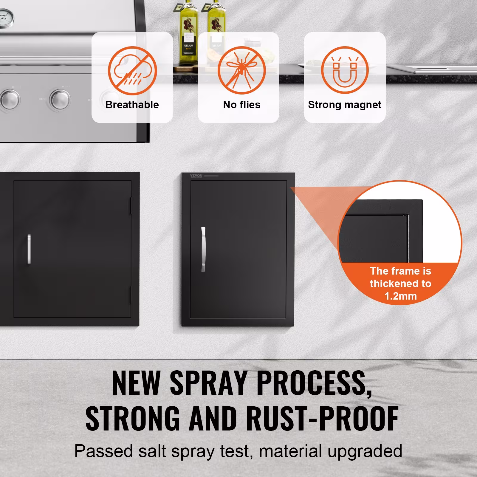 BBQ Access Door, 16W X 22H Inch Single Outdoor Kitchen Door, Cold Plate Flush Mount Door, Wall Vertical Door With Handle, For BBQ Island, Grilling Station, Outside Cabinet