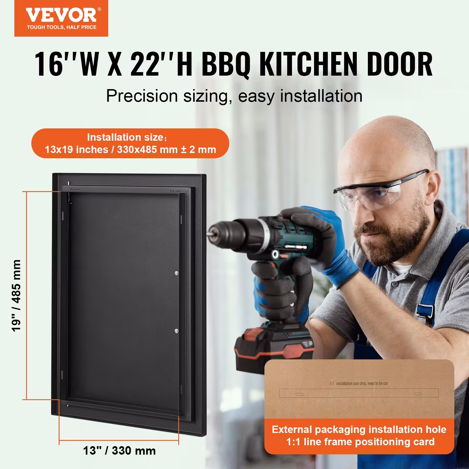BBQ Access Door, 16W X 22H Inch Single Outdoor Kitchen Door, Cold Plate Flush Mount Door, Wall Vertical Door With Handle, For BBQ Island, Grilling Station, Outside Cabinet