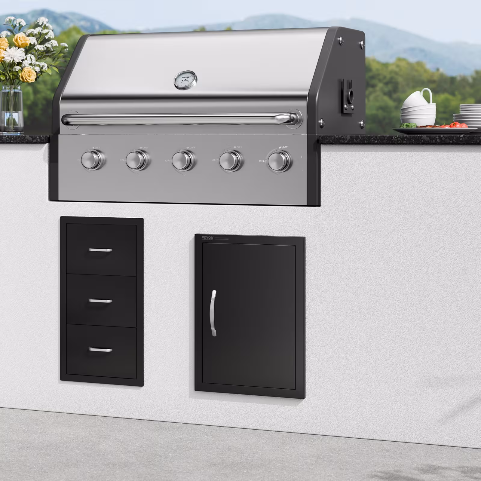 BBQ Access Door, 16W X 22H Inch Single Outdoor Kitchen Door, Cold Plate Flush Mount Door, Wall Vertical Door With Handle, For BBQ Island, Grilling Station, Outside Cabinet