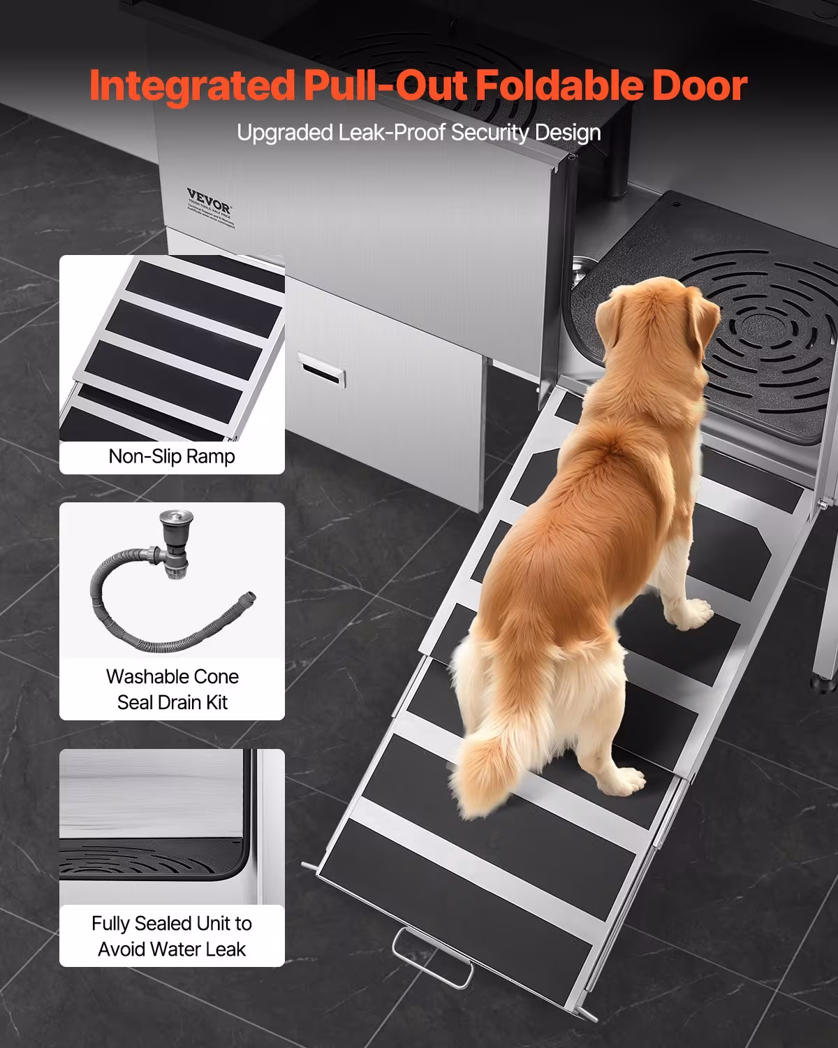 61 Inch Dog Grooming Bath Tub Stainless Steel W Ramp Water Filter