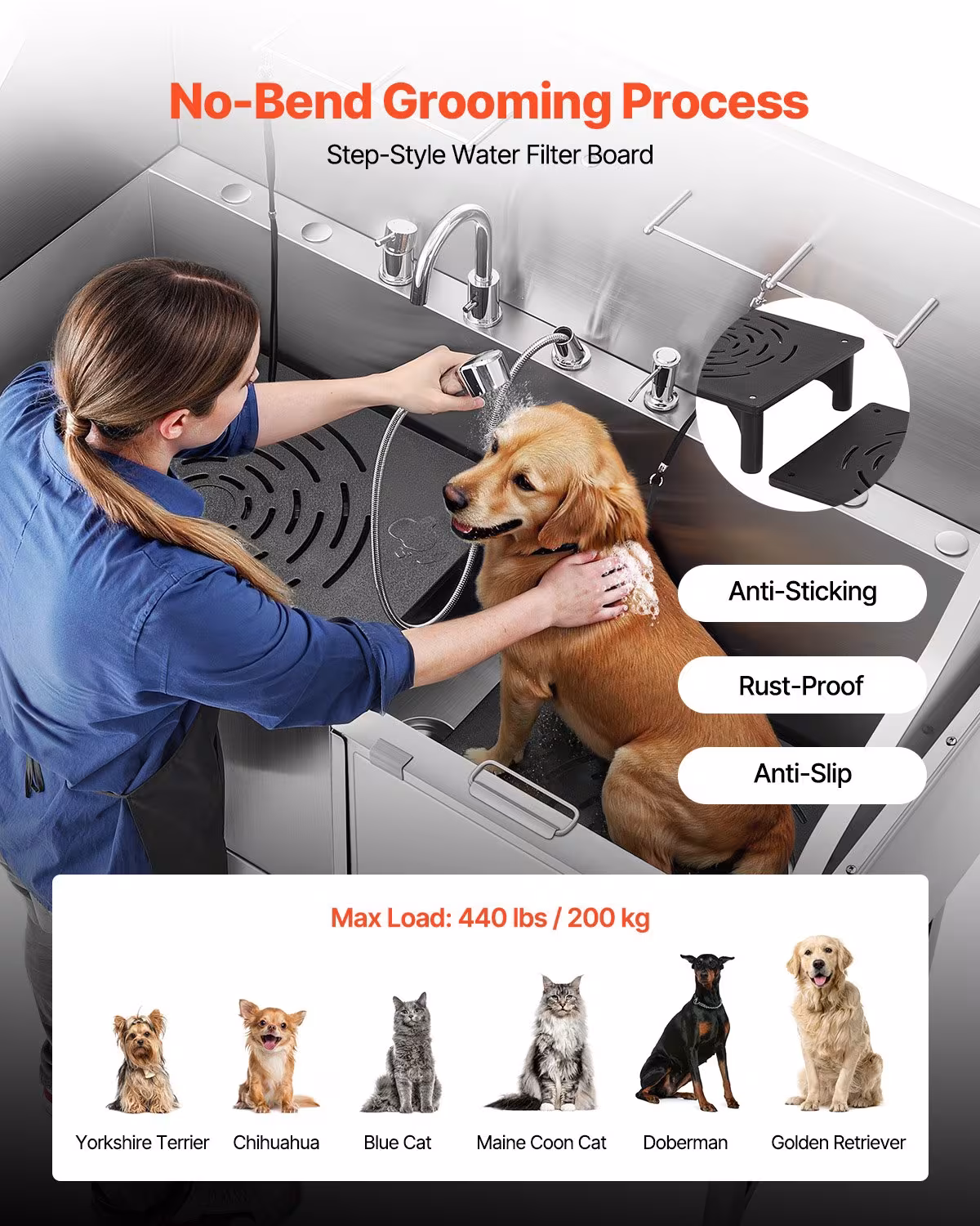 61 Inch Dog Grooming Bath Tub Stainless Steel W Ramp Water Filter